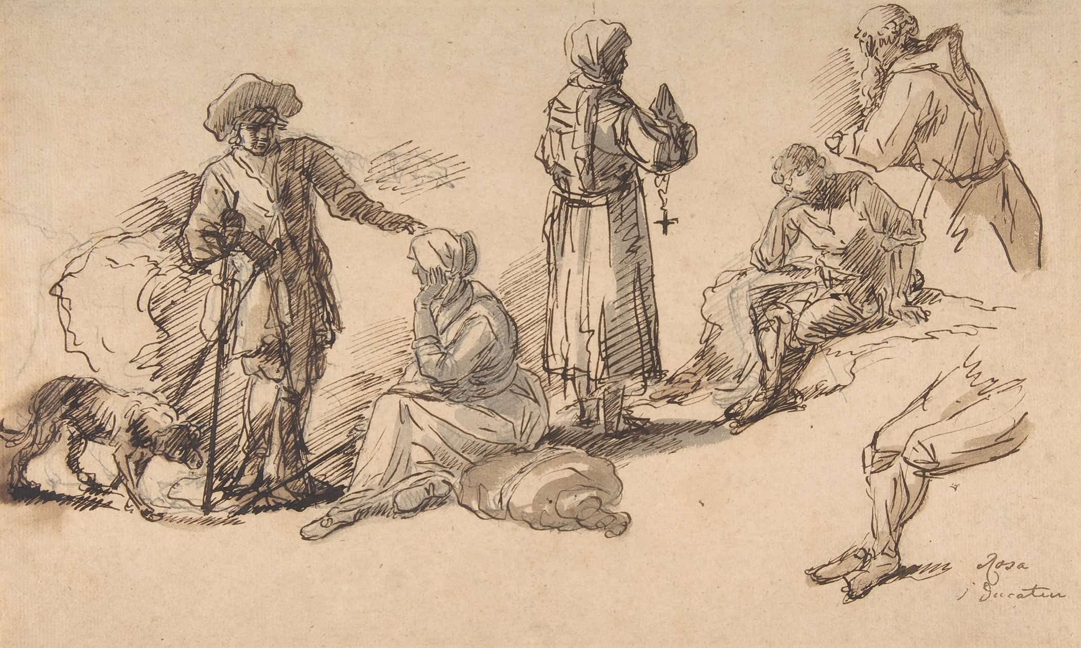 Studies For Standing And Seated Figures   by Salvator Rosa - Image 2
