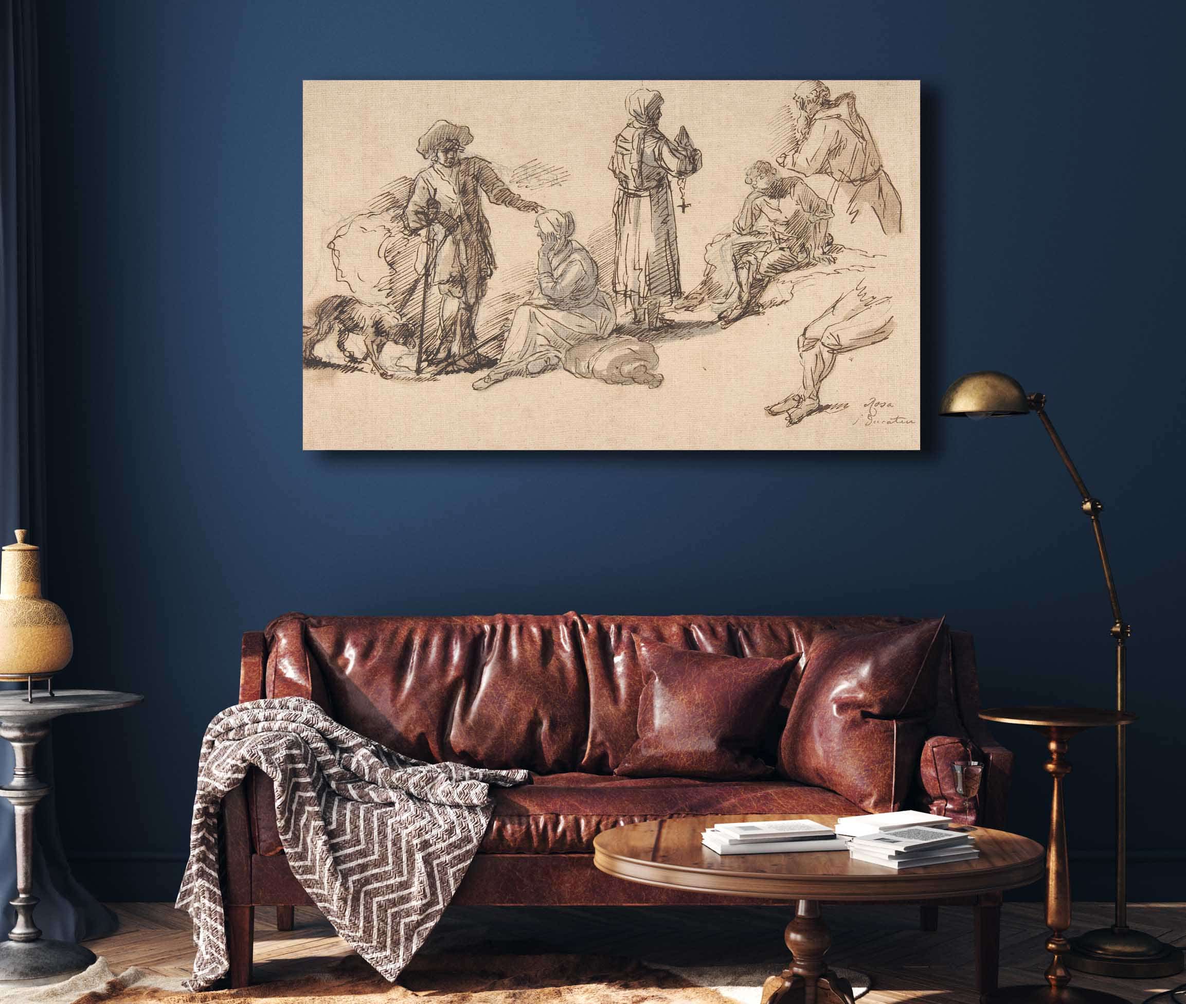 Studies For Standing And Seated Figures   by Salvator Rosa - Image 4