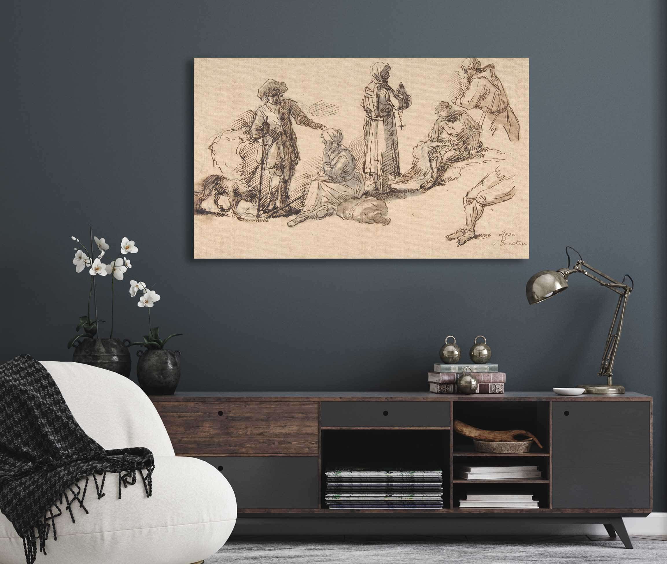 Studies For Standing And Seated Figures   by Salvator Rosa - Image 5