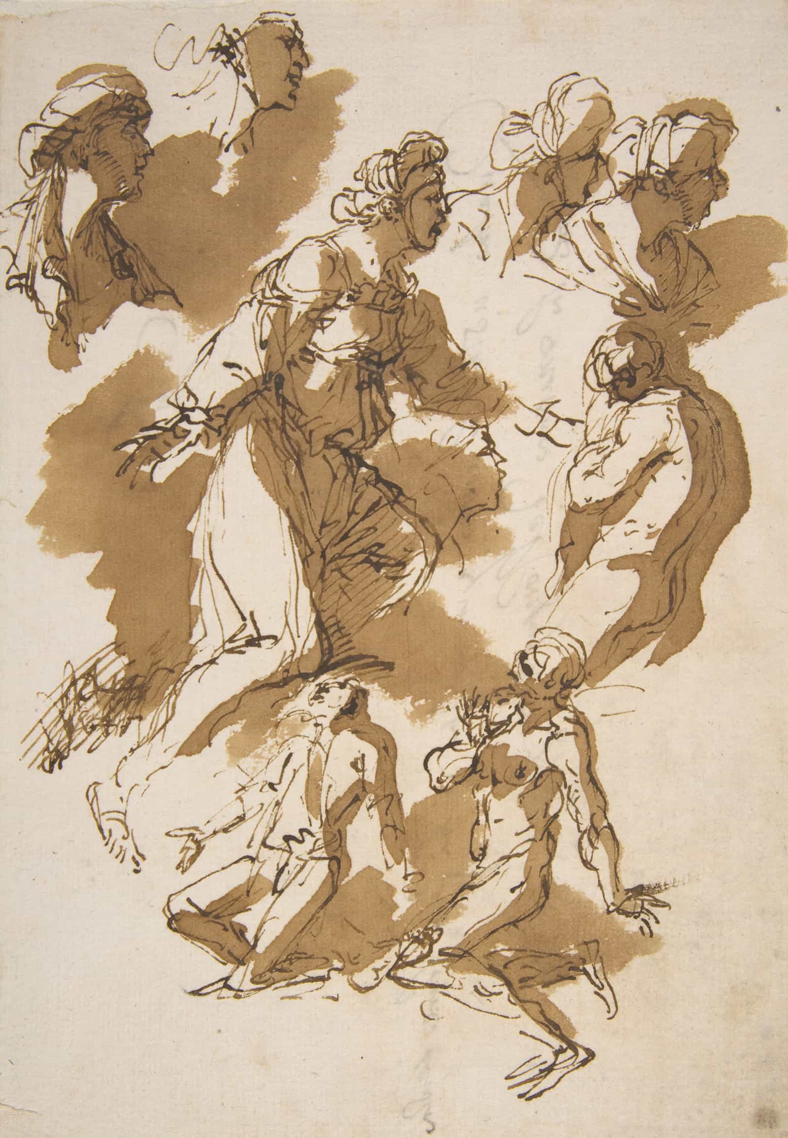 Studies Of Kneeling Figures by Salvator Rosa