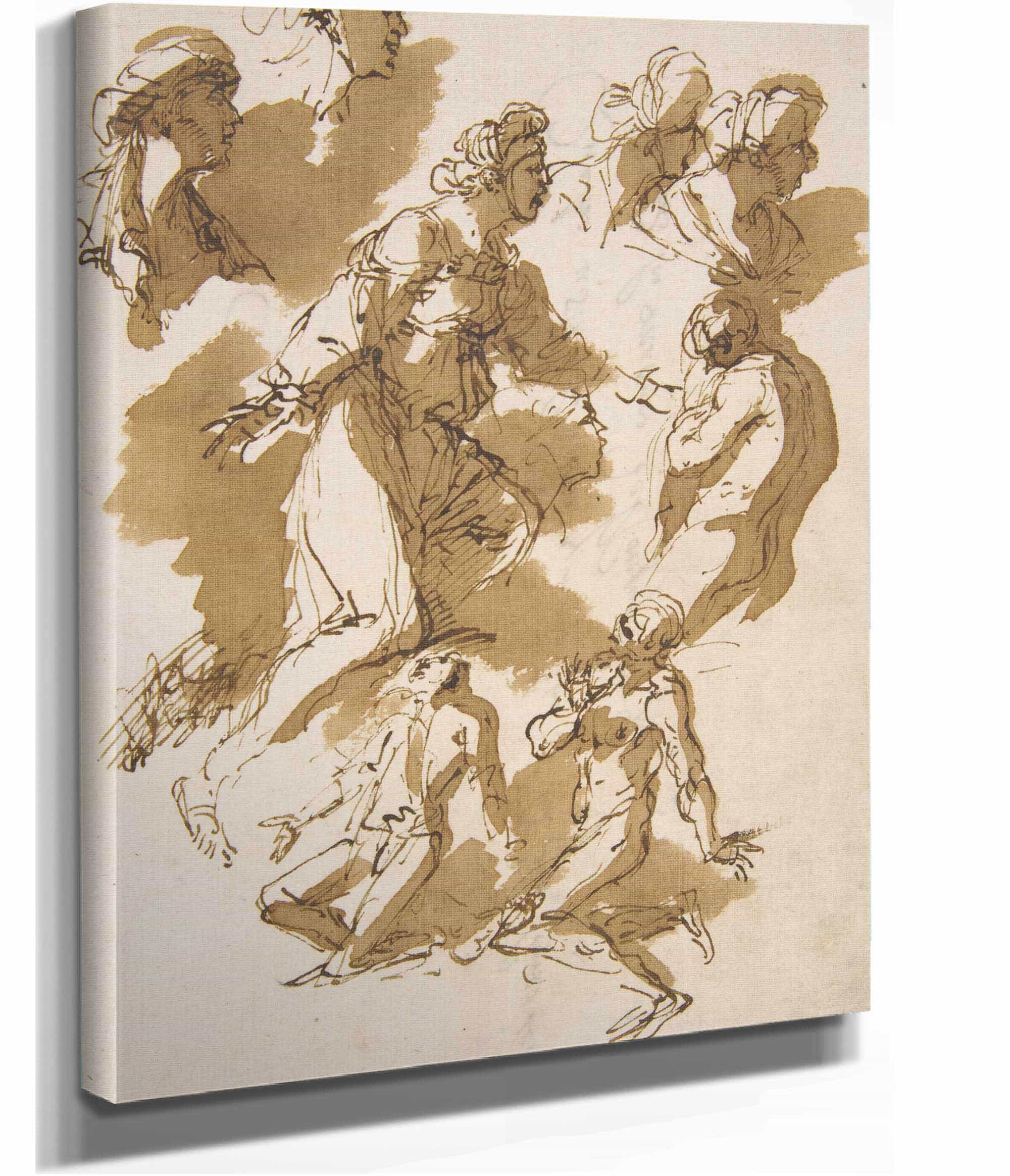 Studies Of Kneeling Figures by Salvator Rosa - Image 2