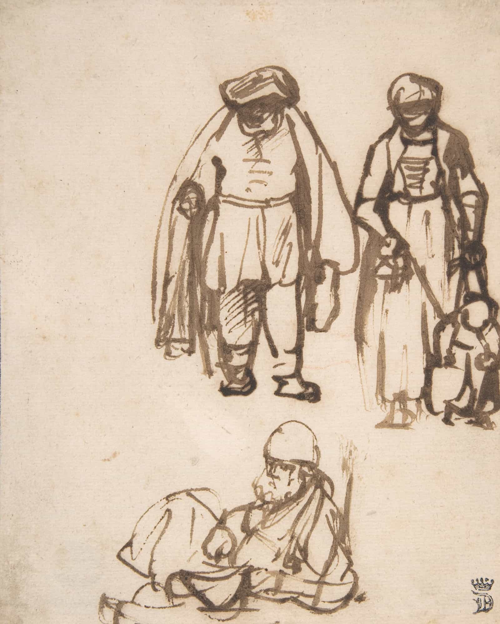Studies Of Two Men And A Woman Teaching A Child To Walk by Nicolaes Maes