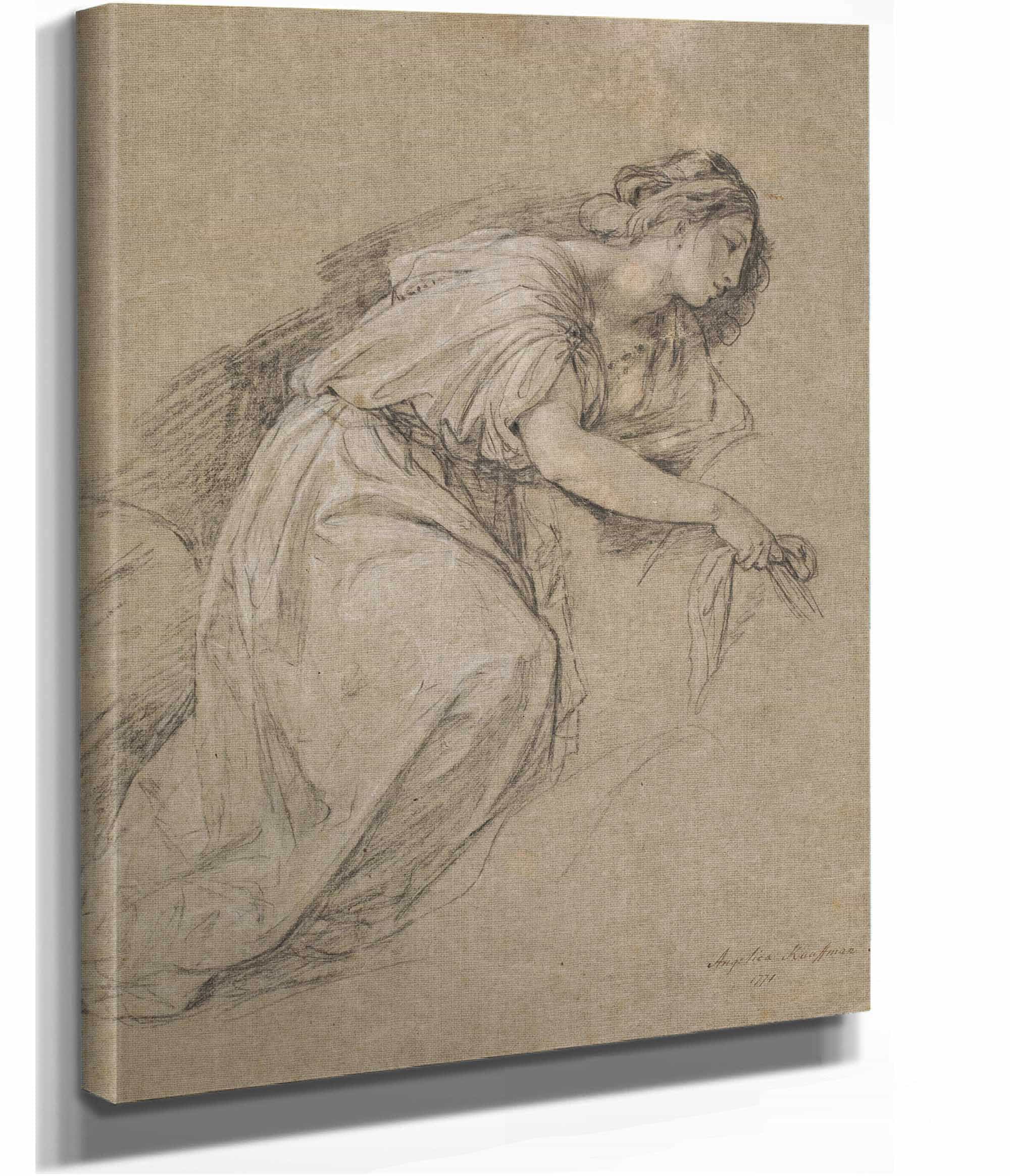 Study From Life Of A Kneeling Woman In Profile by Angelica Kauffmann - Image 2
