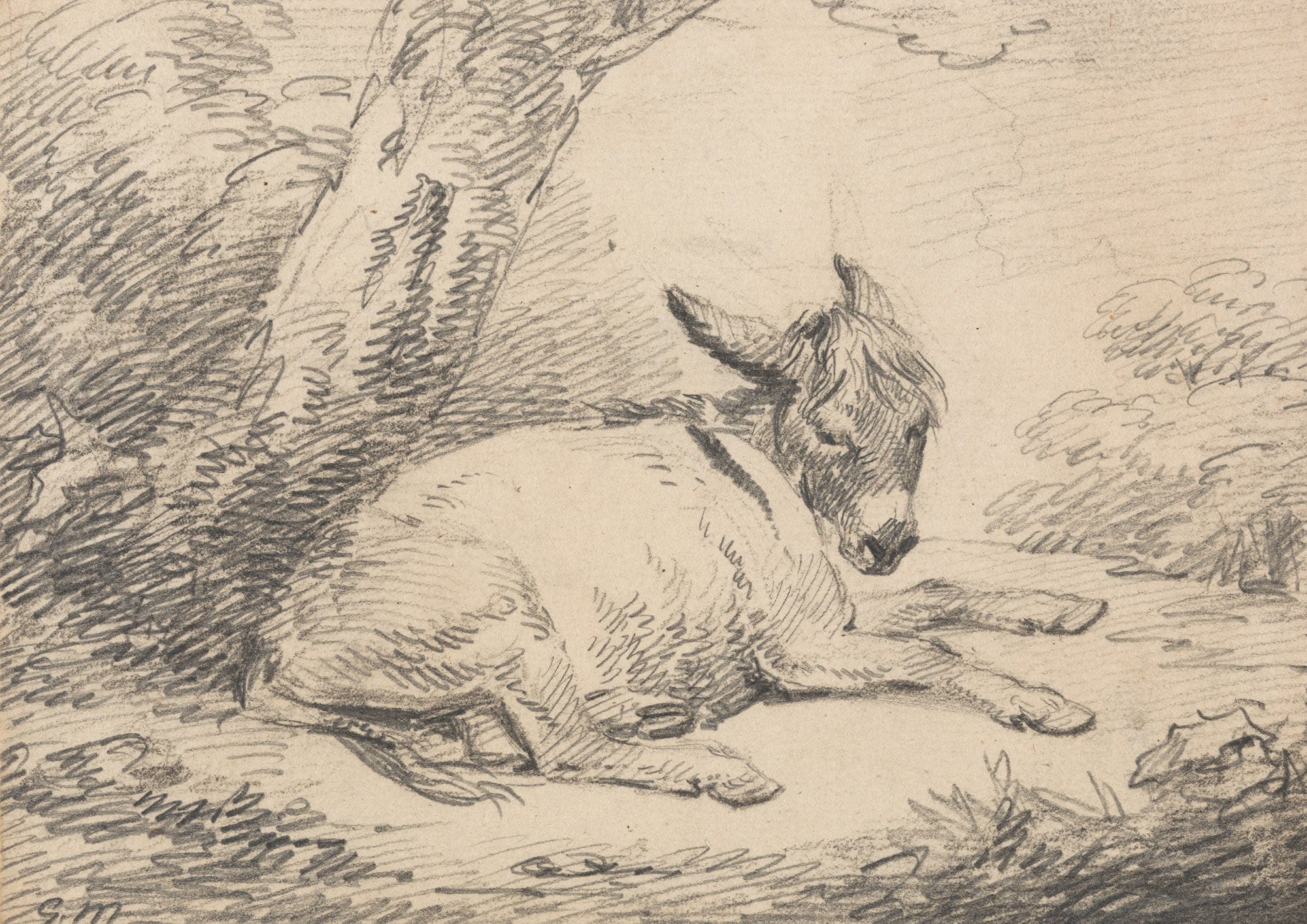 Study Of A Donkey Under A Tree After by George Morland - Image 2