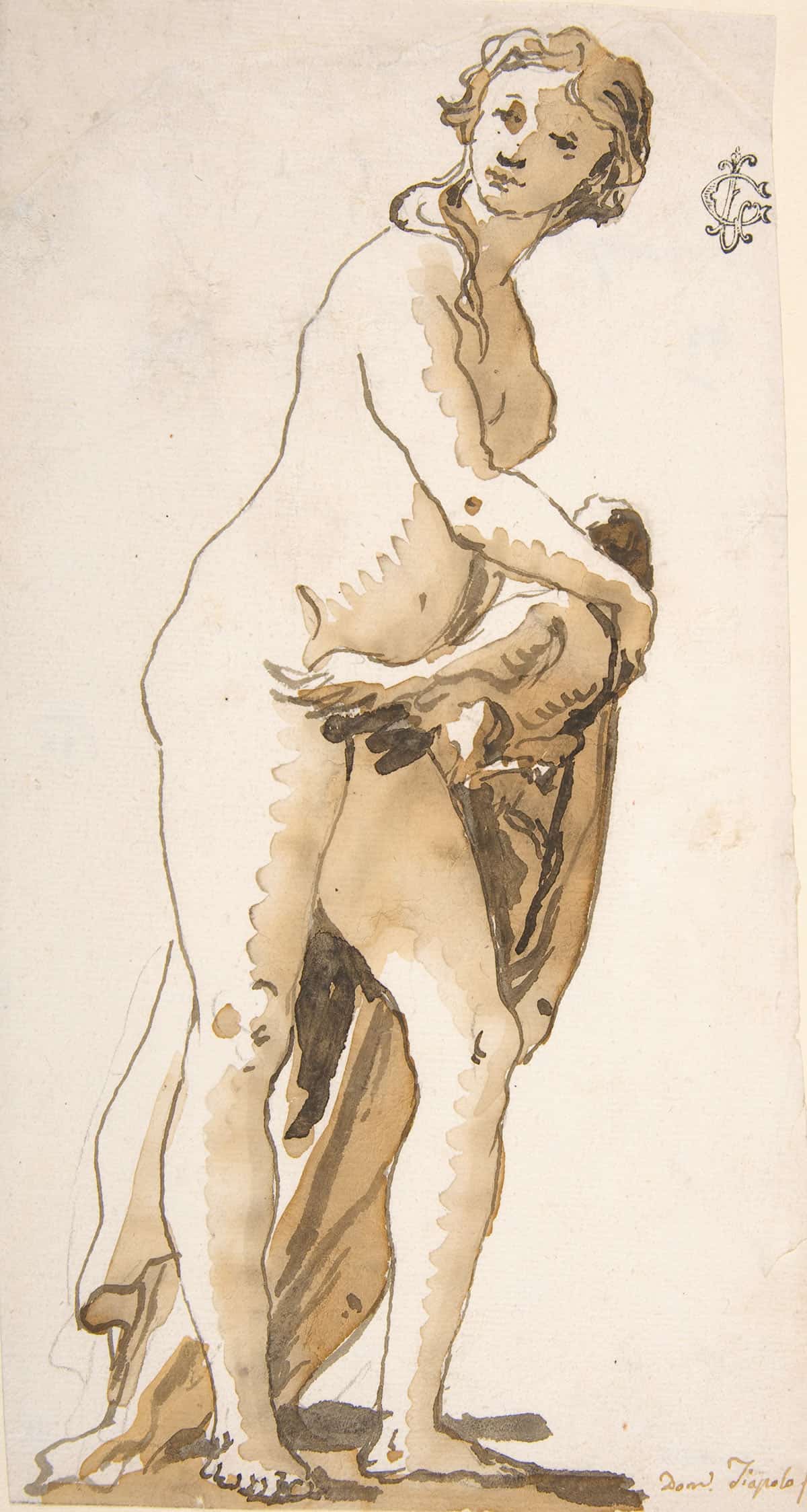 Study Of A Garden Sculpture Leda by Giovanni Domenico Tiepolo - Image 3
