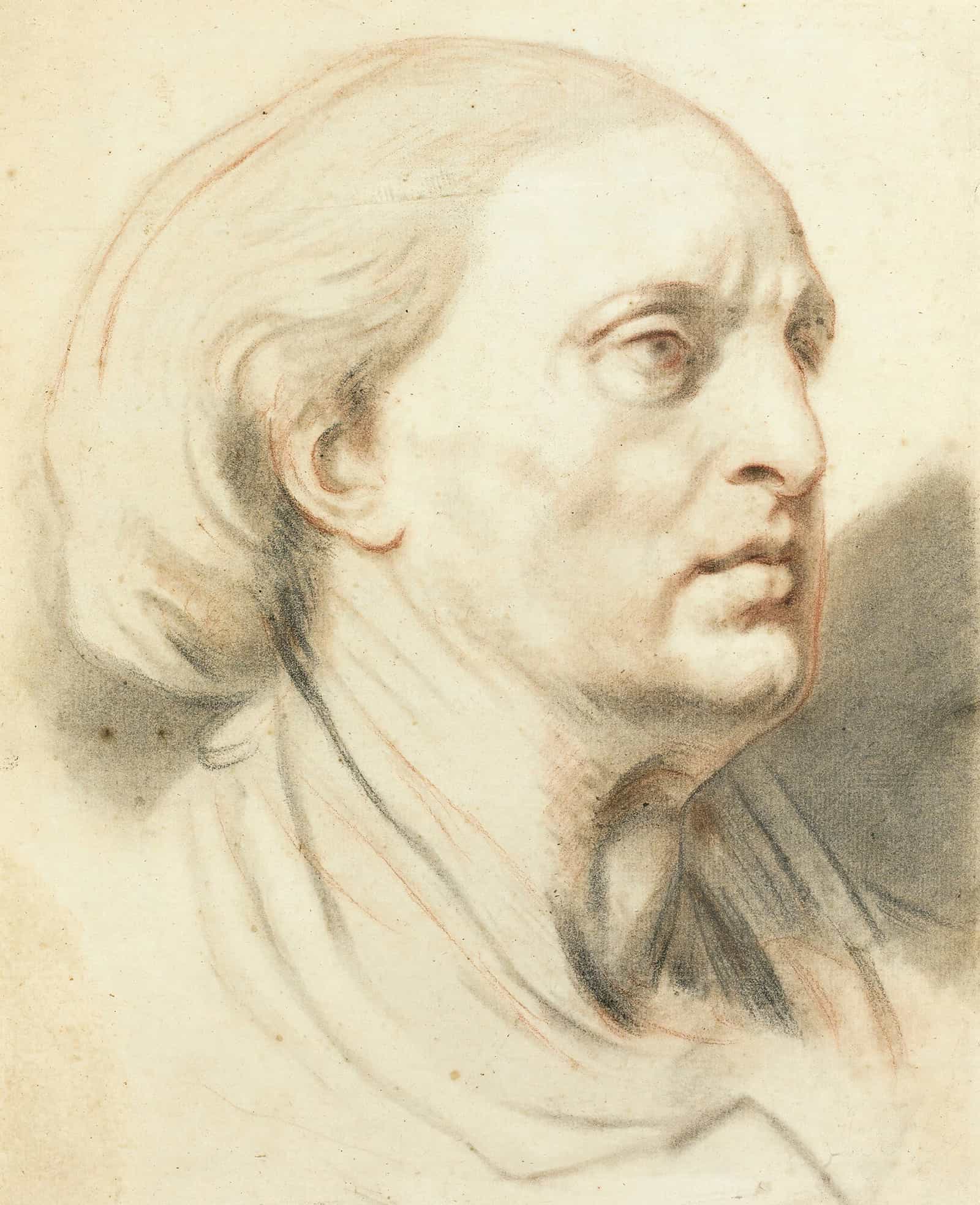 Study Of A Mans Head by Jean Baptiste Greuze - Image 2