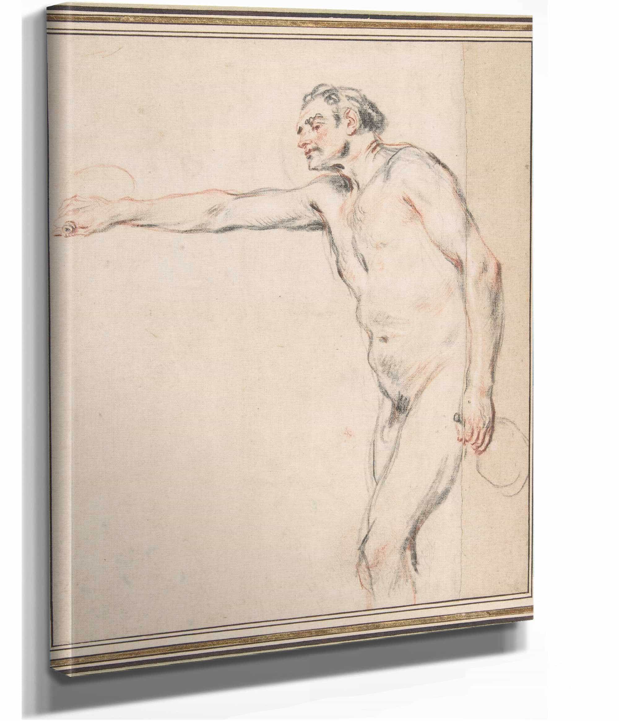 Study Of A Nude Man Holding Bottles   by Jean Antoine Watteau - Image 2
