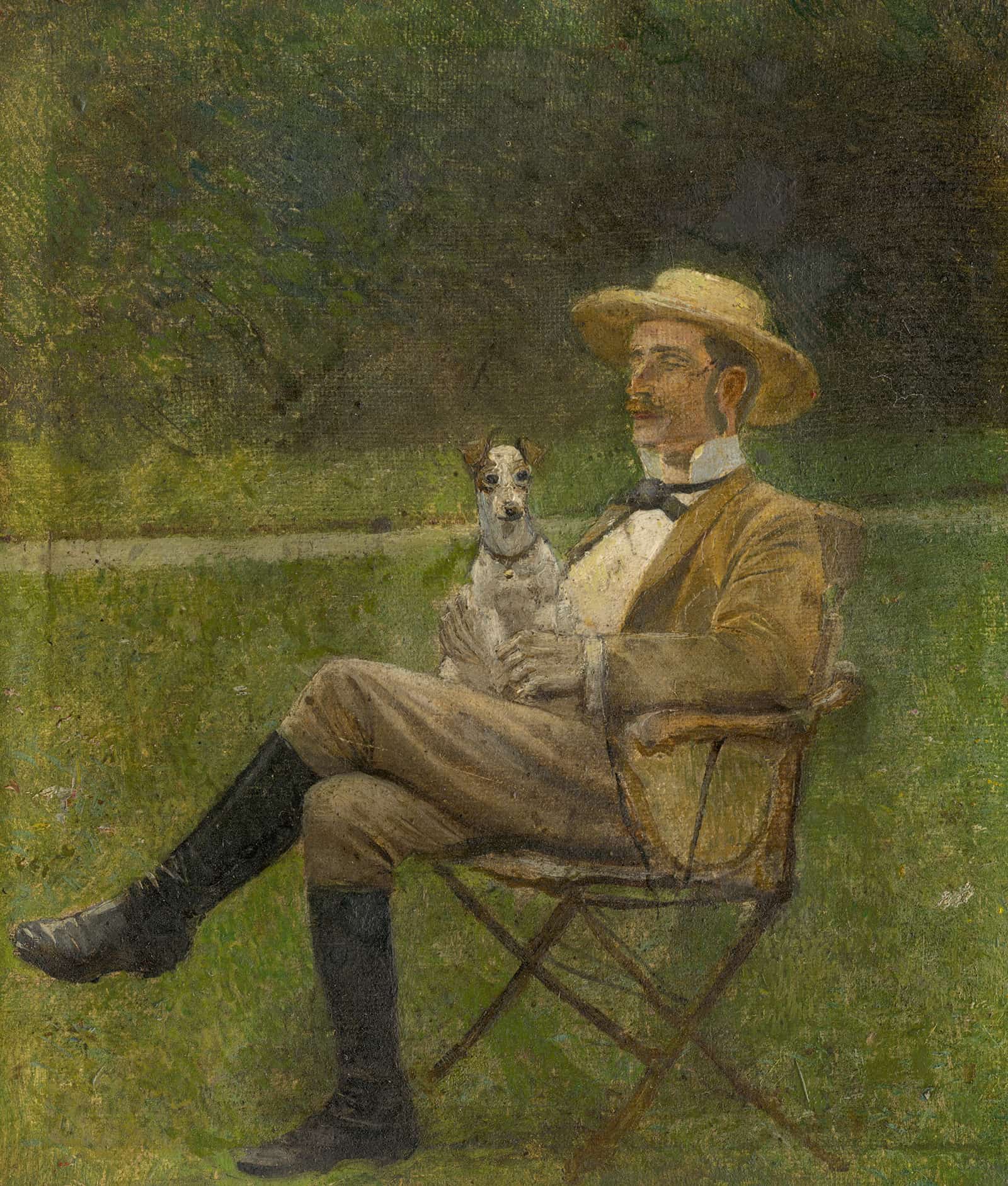 Study Of A Seated Man With A Dog by Ladislav Mednyanszky