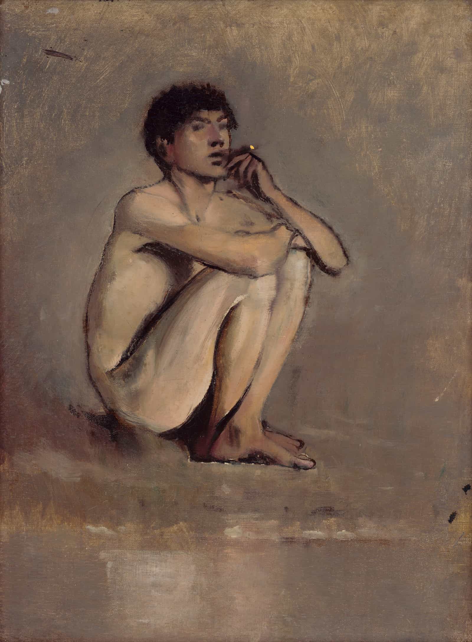 Study Of A Seated Nude Of A Young Man by Ladislav Mednyanszky