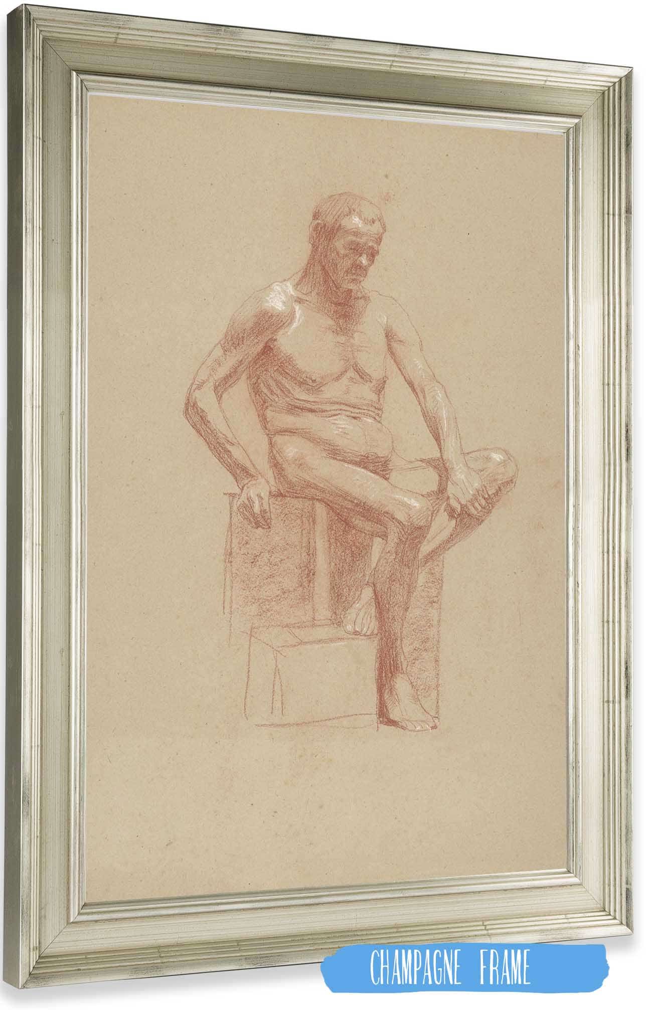 Study Of A Sitting Male Nude by Jozef Hanula