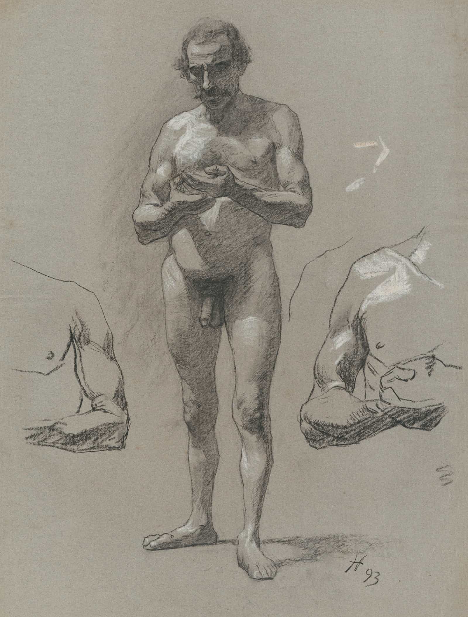 Study Of A Standing Male Nude by Jozef Hanula - Image 3