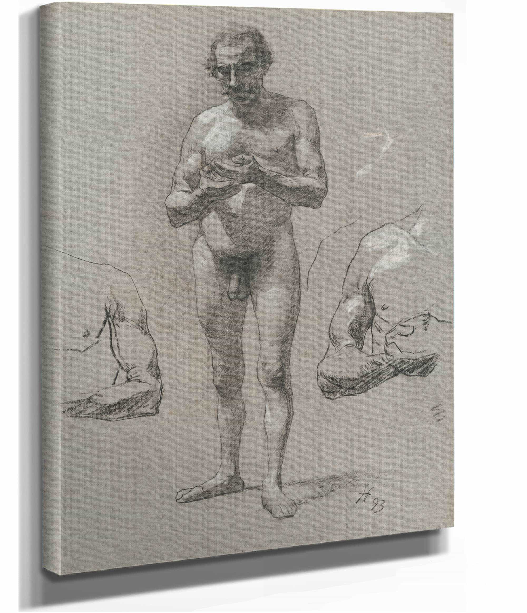 Study Of A Standing Male Nude by Jozef Hanula - Image 4