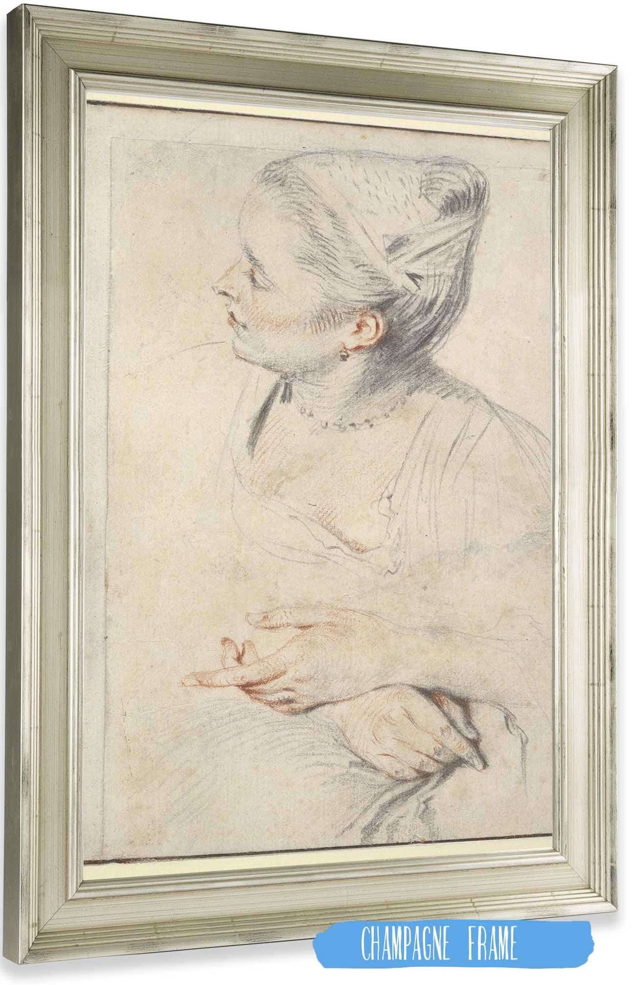 Study Of A Womans Head And Hands by Jean Antoine Watteau