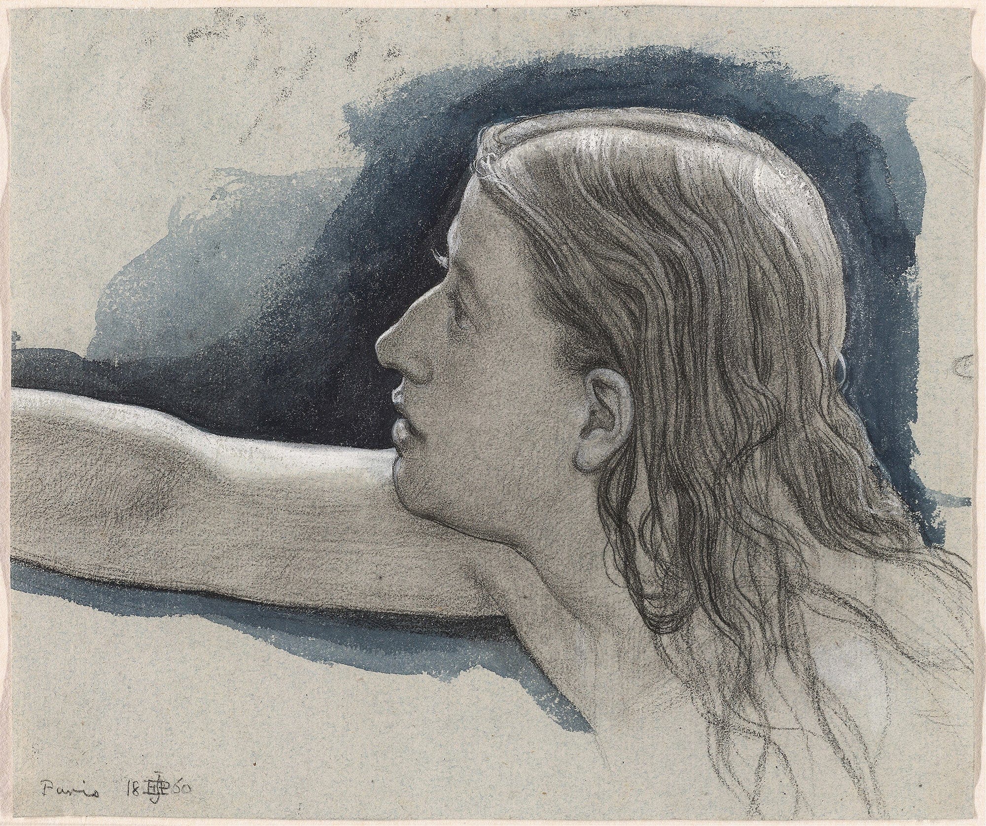 Study Of A Young Mans Head With Right Arm Outstretched by Edward John Poynter - Image 2