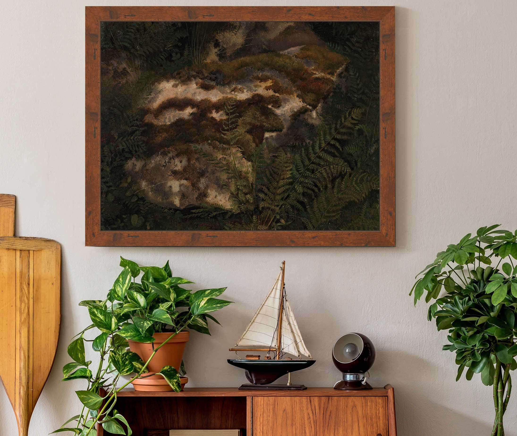 Study Of An Moss Covered Stone And Ferns by Adolph Tidemand - Image 3