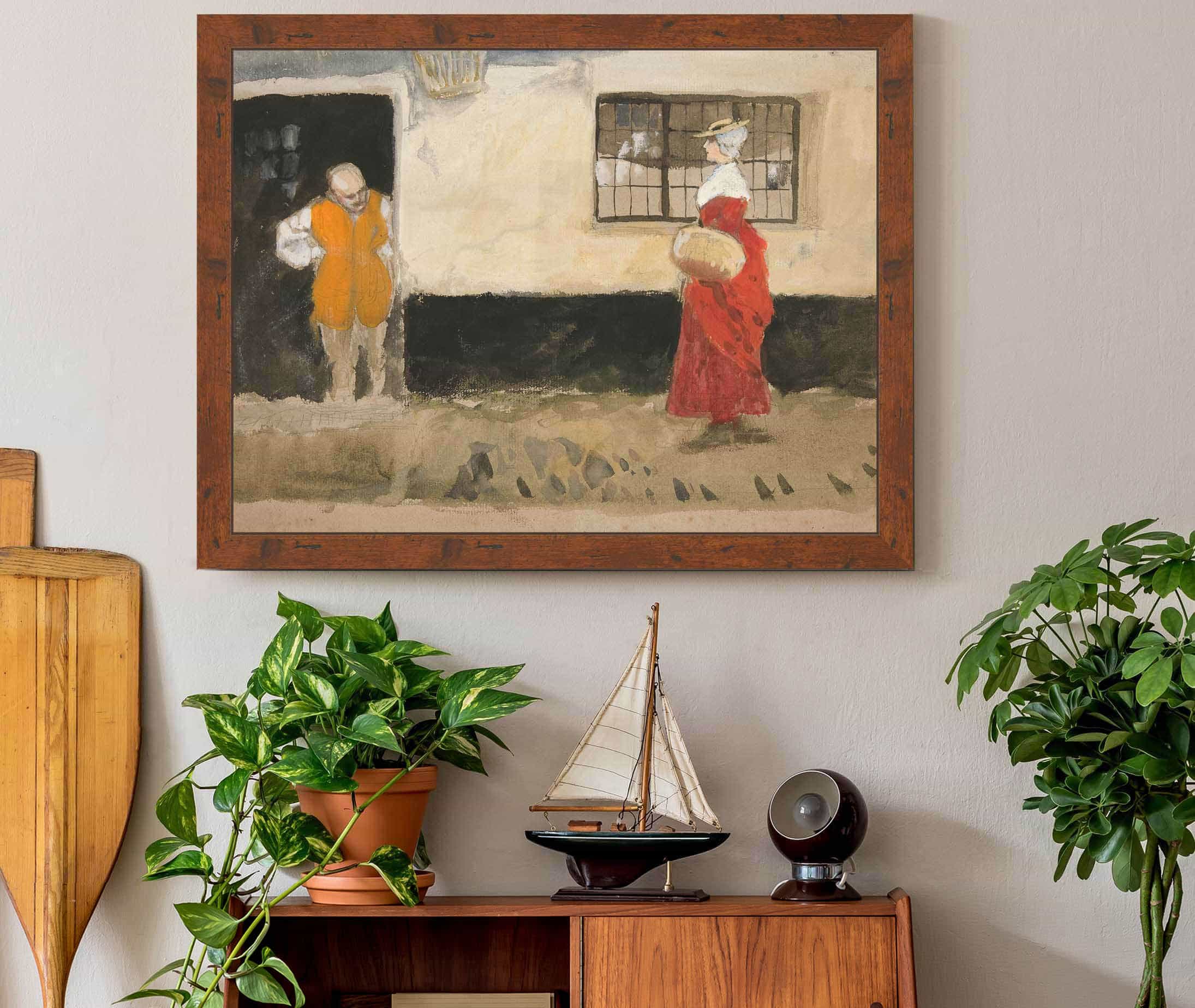 Study Of Street Scene Man At Door Woman In Red Dress by Edwin Austin Abbey - Image 3