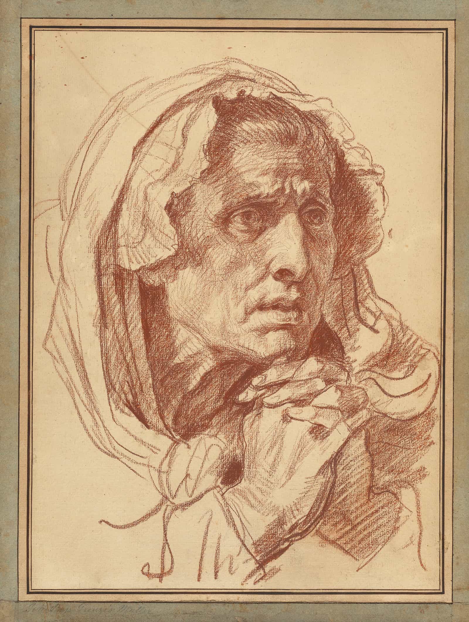 Study Of The Head Of An Old Woman by Jean Baptiste Greuze - Image 2