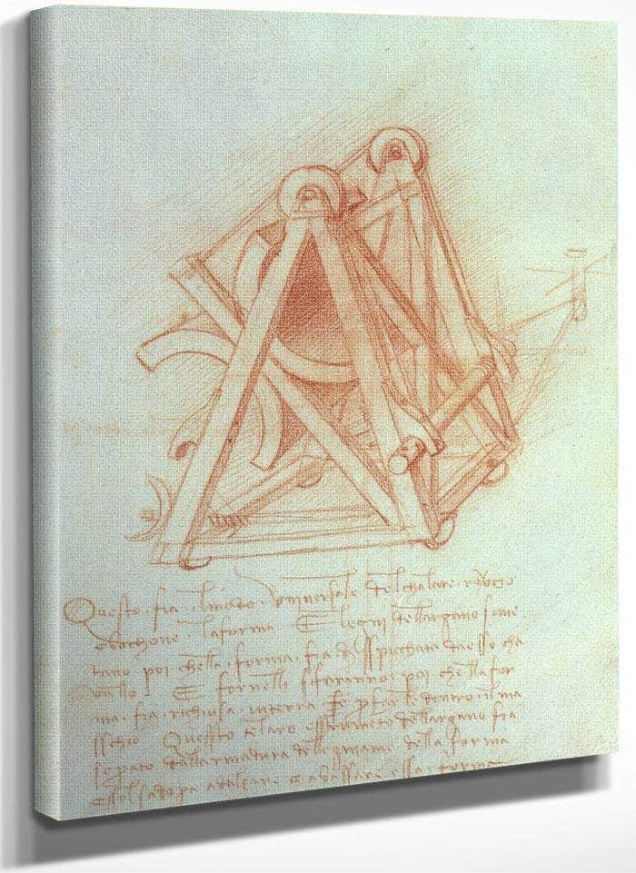 Study Of The Wooden Framework With Casting Mould For The Sforza Horse Fol. 154V From The Codex Madrid Ii C.1491 93 (Pen & Brown Ink On Paper) By Leonardo Da Vinci