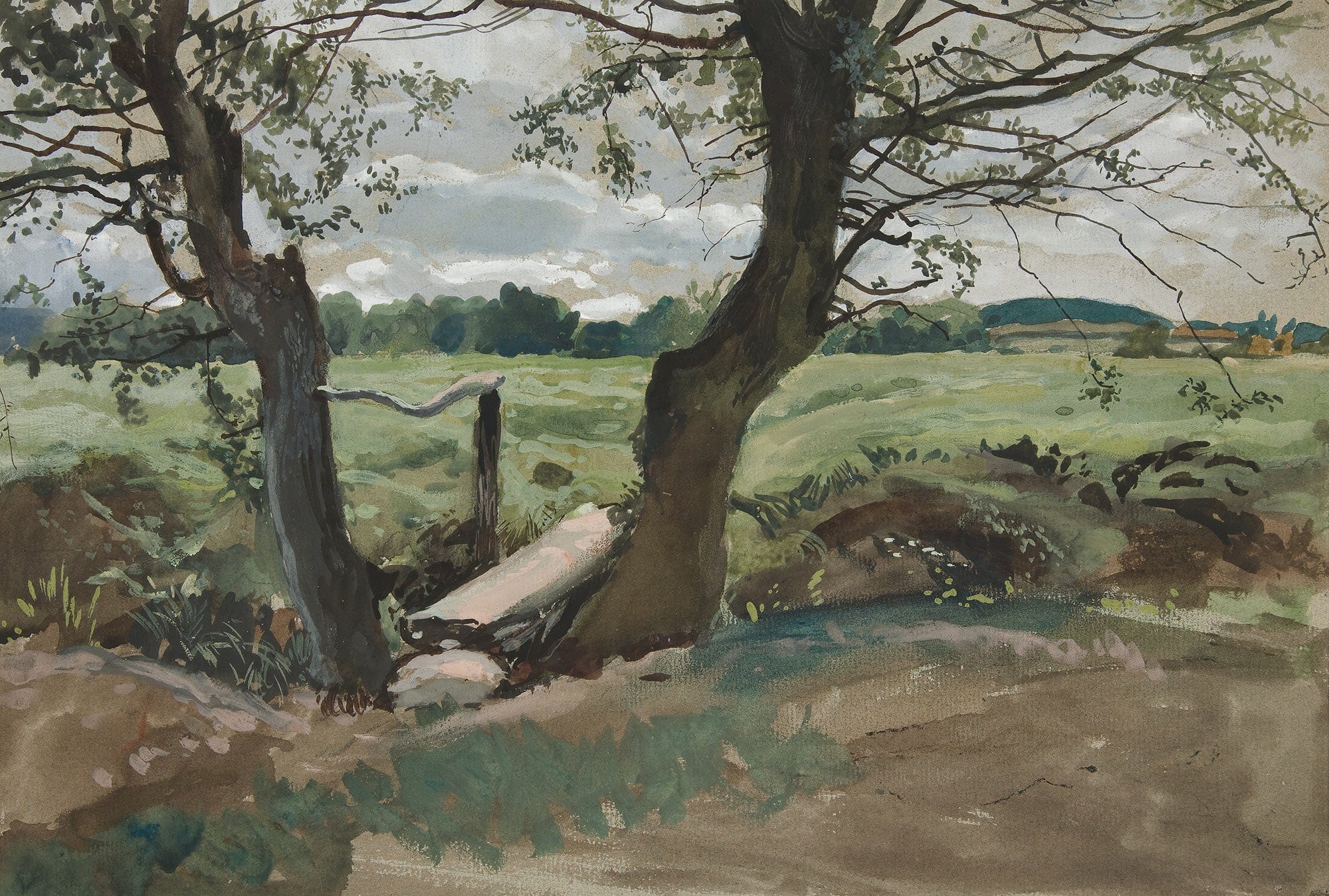 Study Of Two Trees And A Field by Edwin Austin Abbey - Image 2