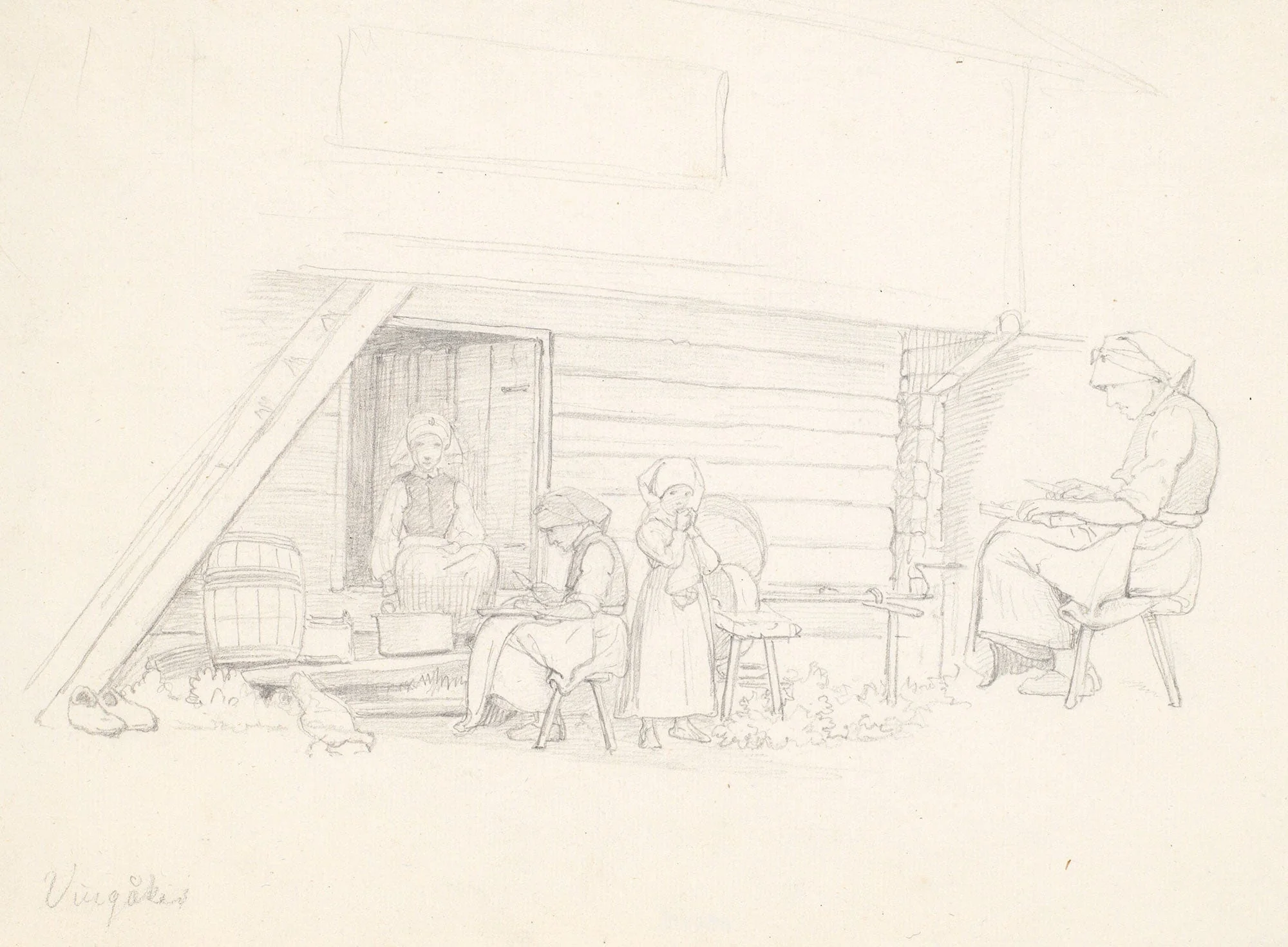 Svensk Kone Og Tre Born Uden For Et Hus I Vingaker by Wilhelm Marstrand