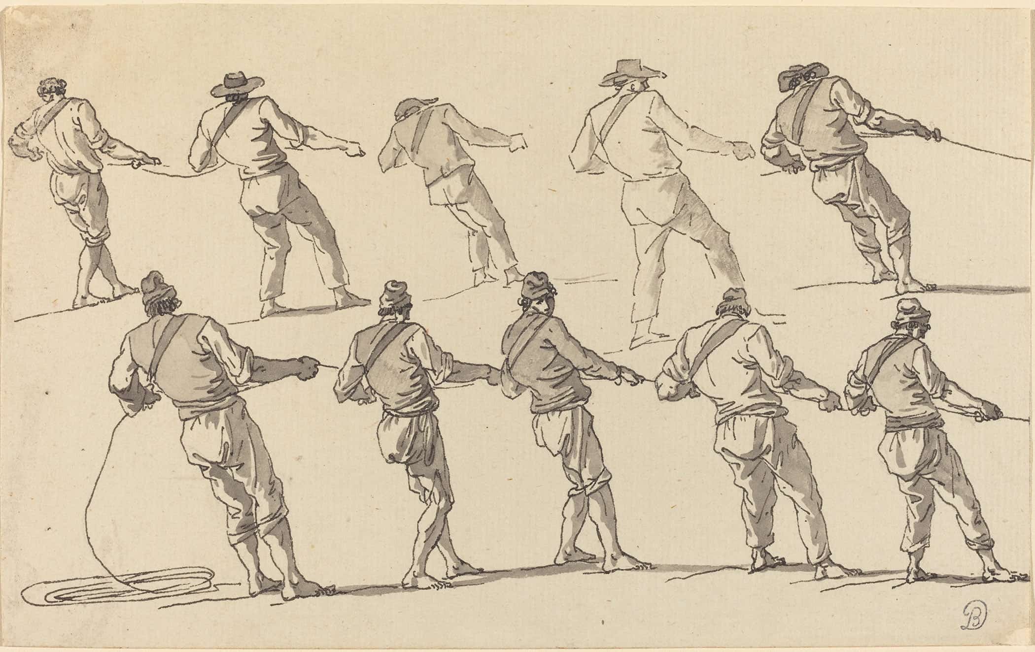 Ten Men Pulling On Ropes by Claude Joseph Vernet - Image 2