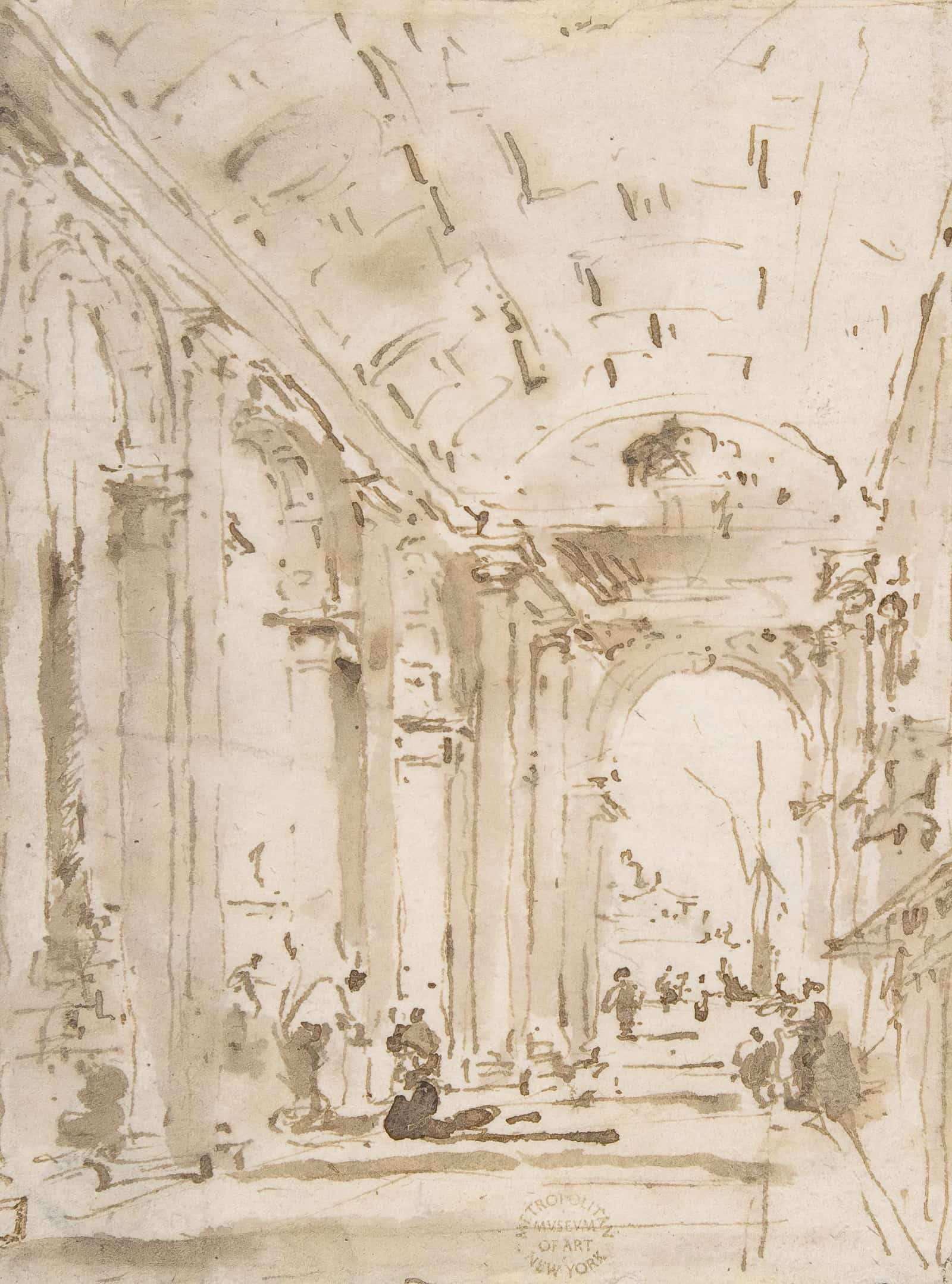 The Arcade Of The Libreria Looking Toward San Giorgio Maggiore by Francesco Guardi