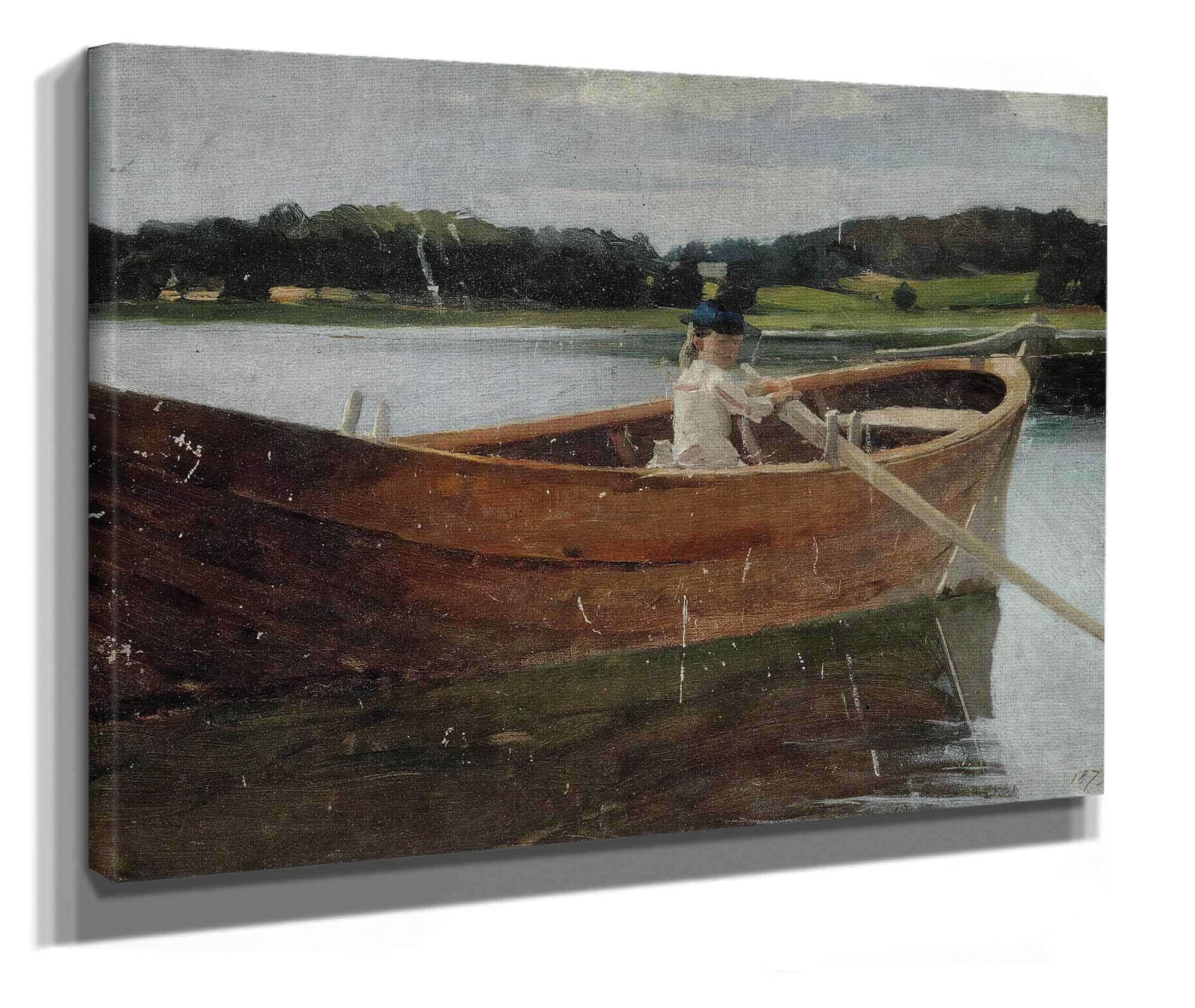 The Artists Sister Berta In A Rowing Boat Study by Albert Edelfelt - Image 2