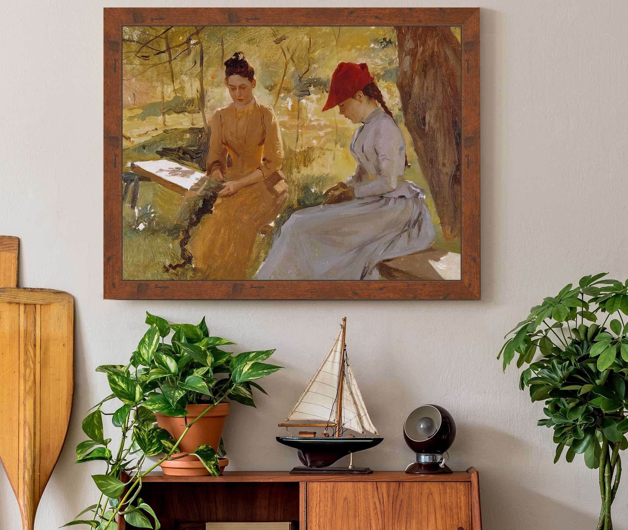 The Artists Sisters Annie And Berta Binding Garlands by Albert Edelfelt - Image 3