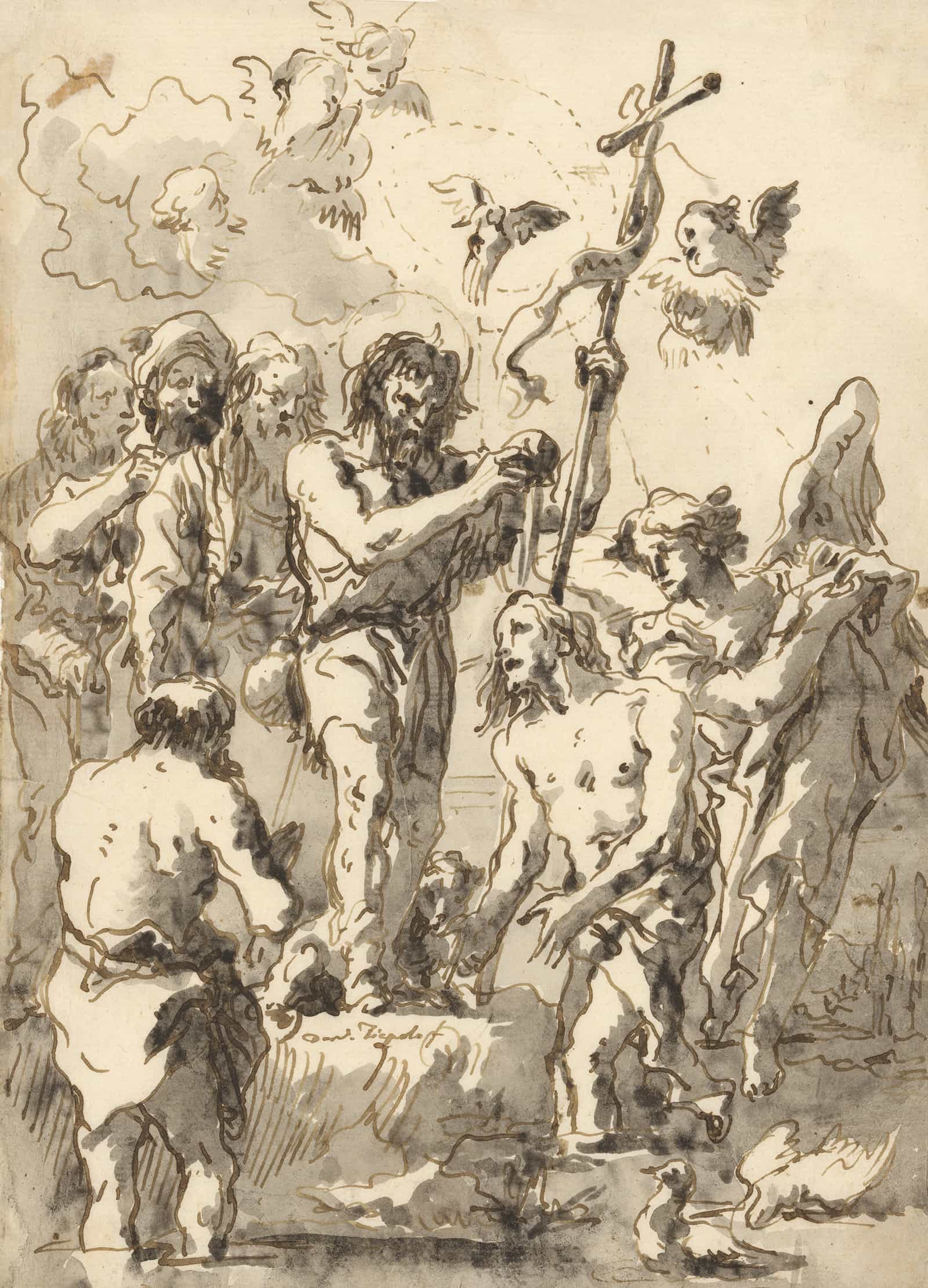 The Baptism Of Christ With Two Ducks In The Water At Lower Right by Giovanni Domenico Tiepolo