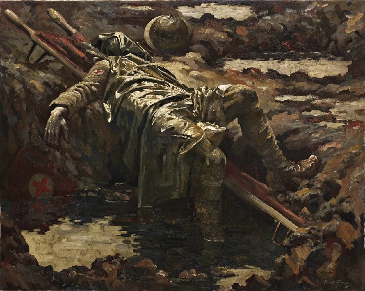 The Dead Stretcher Bearer Painting Gilbert Rogers Canvas Art - Image 5