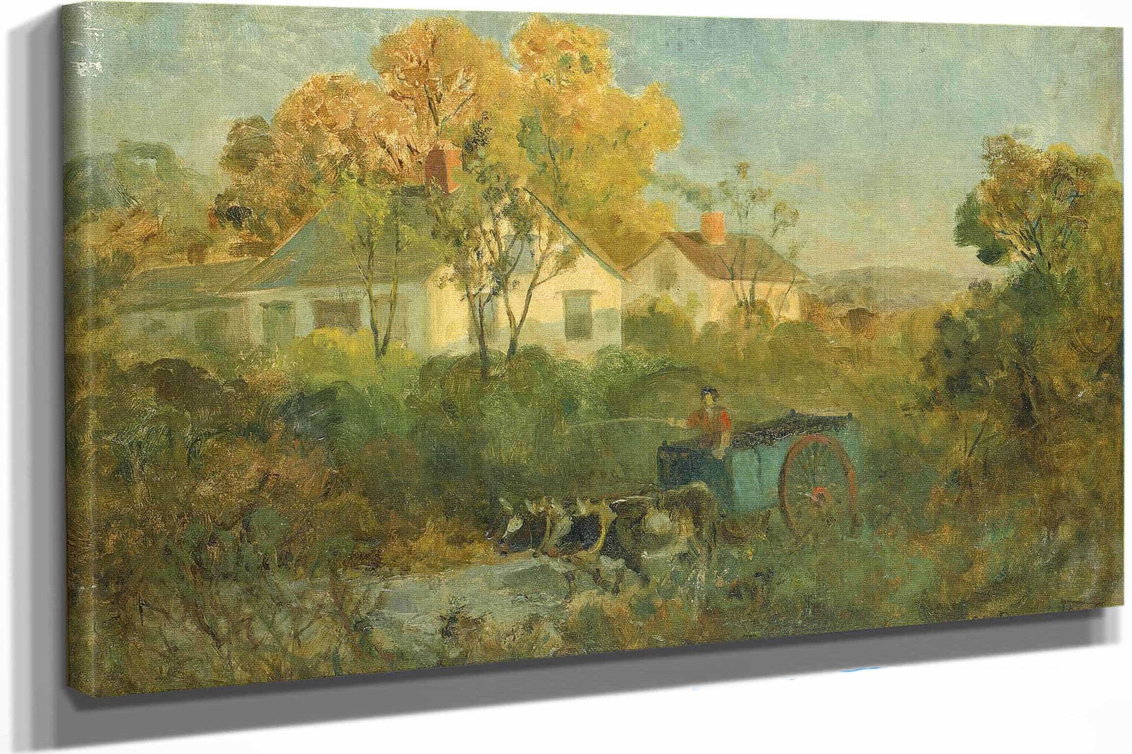 The Drinking Pool Man In Cart With Oxen At Pool by Edward Mitchell Bannister