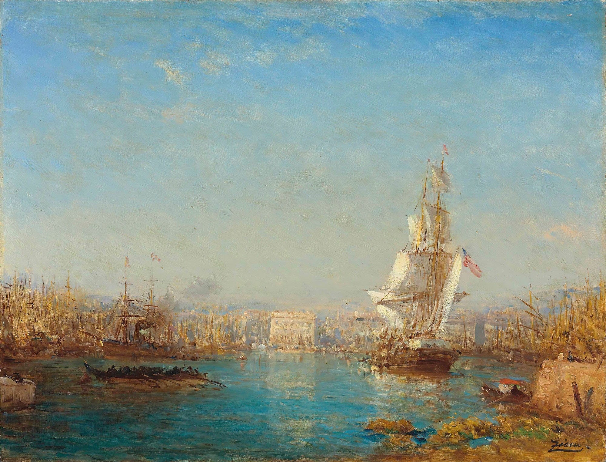 The Entrance To The Canal Marseille by Felix Ziem - Image 2