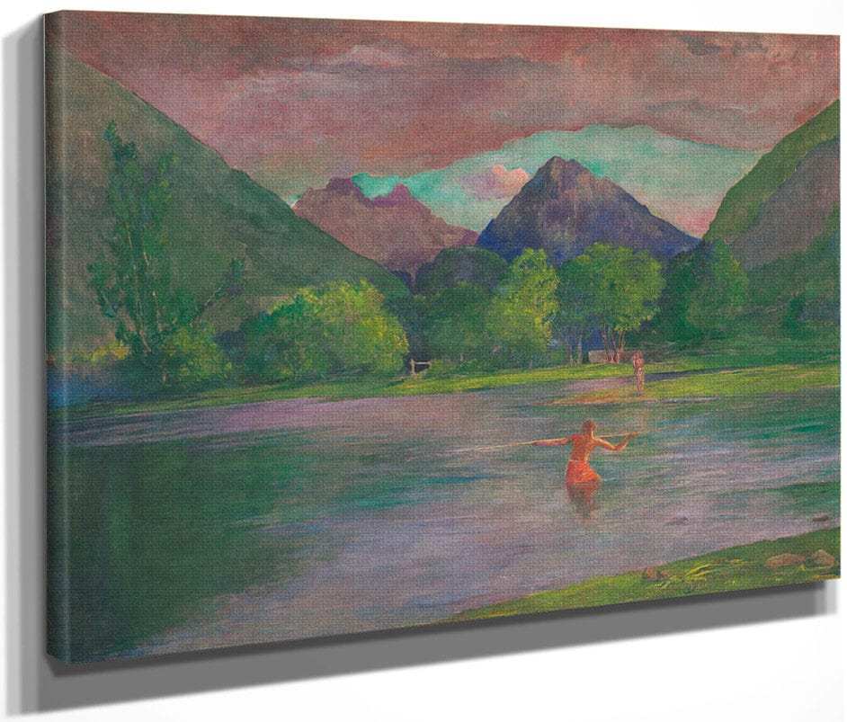 The Entrance To The Tautira River Tahiti Fisherman Spearing A Fish By John La Farge