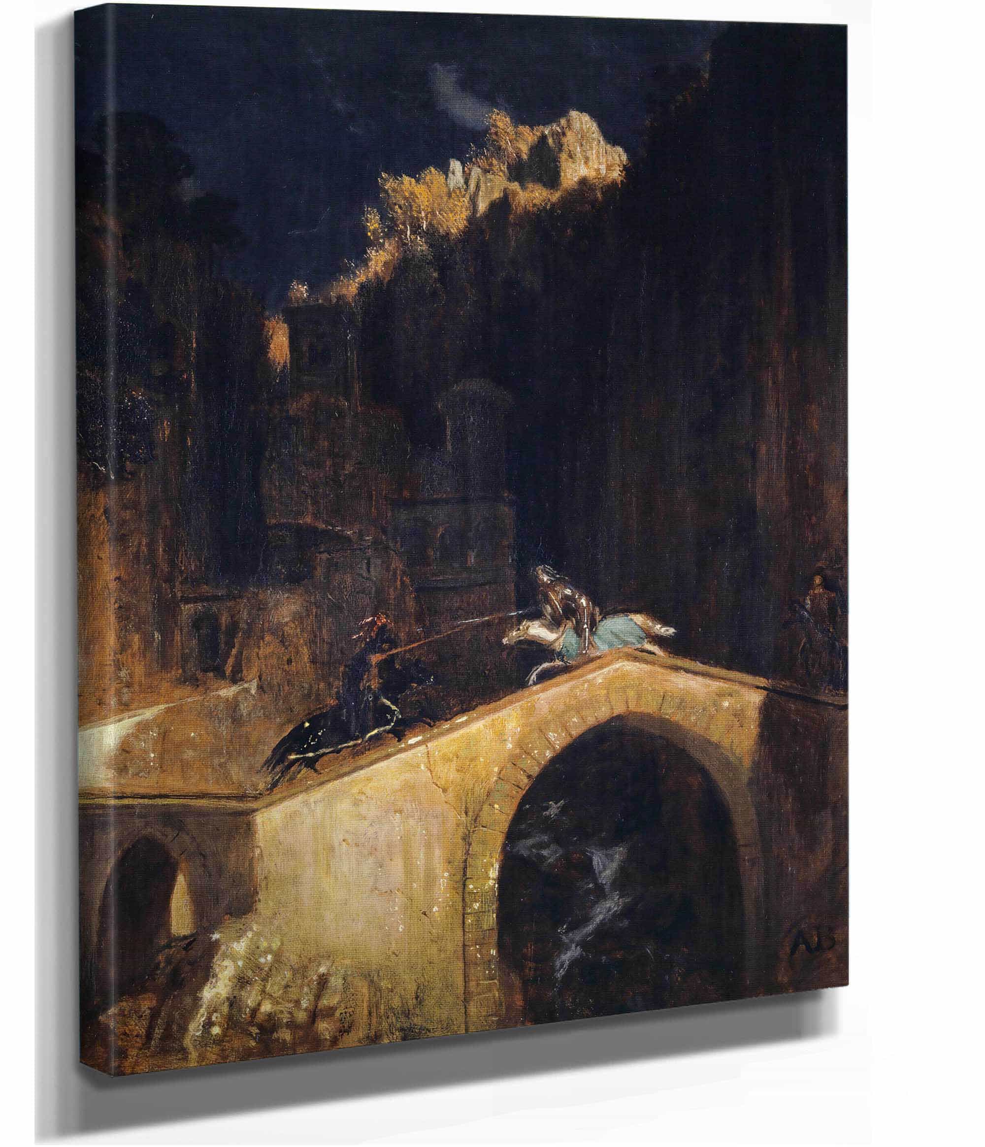 The Fight On The Bridge by Arnold Bocklin - Image 2