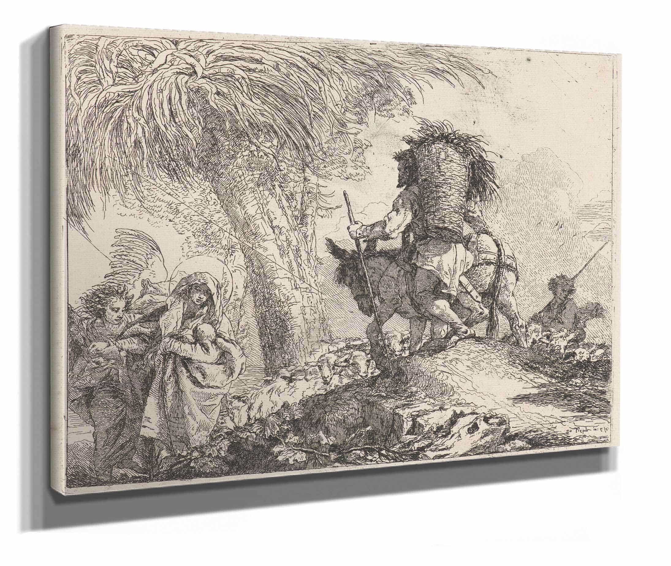 The Flight Joseph At Right And Mary And Angel At Left by Giovanni Domenico Tiepolo