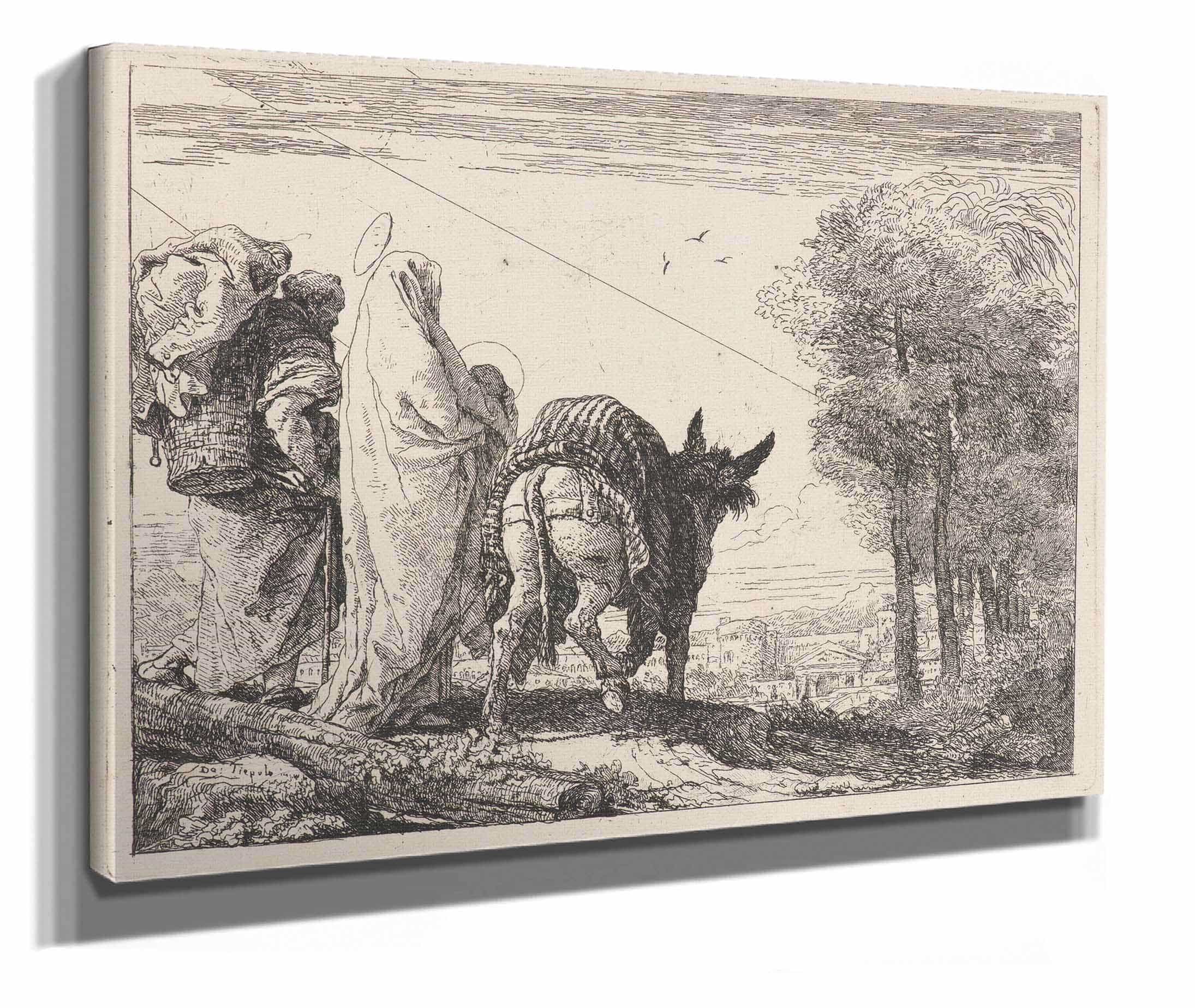 The Flight With The Holy Family At The Left by Giovanni Domenico Tiepolo