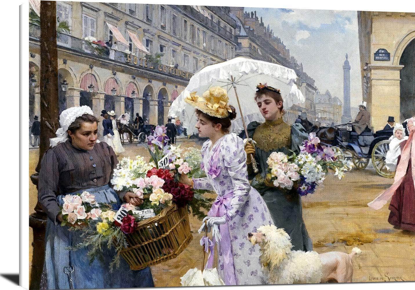 The Flower Market Rue De Rivoli Painting Louis De Schryver Canvas Art