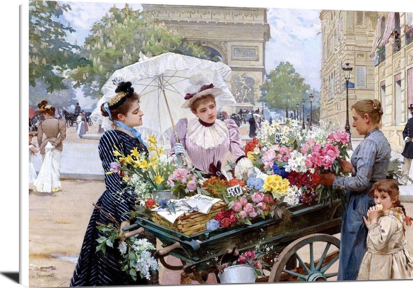 The Flower Seller Champs Elysees Painting Louis Marie De Schryver Canvas Art