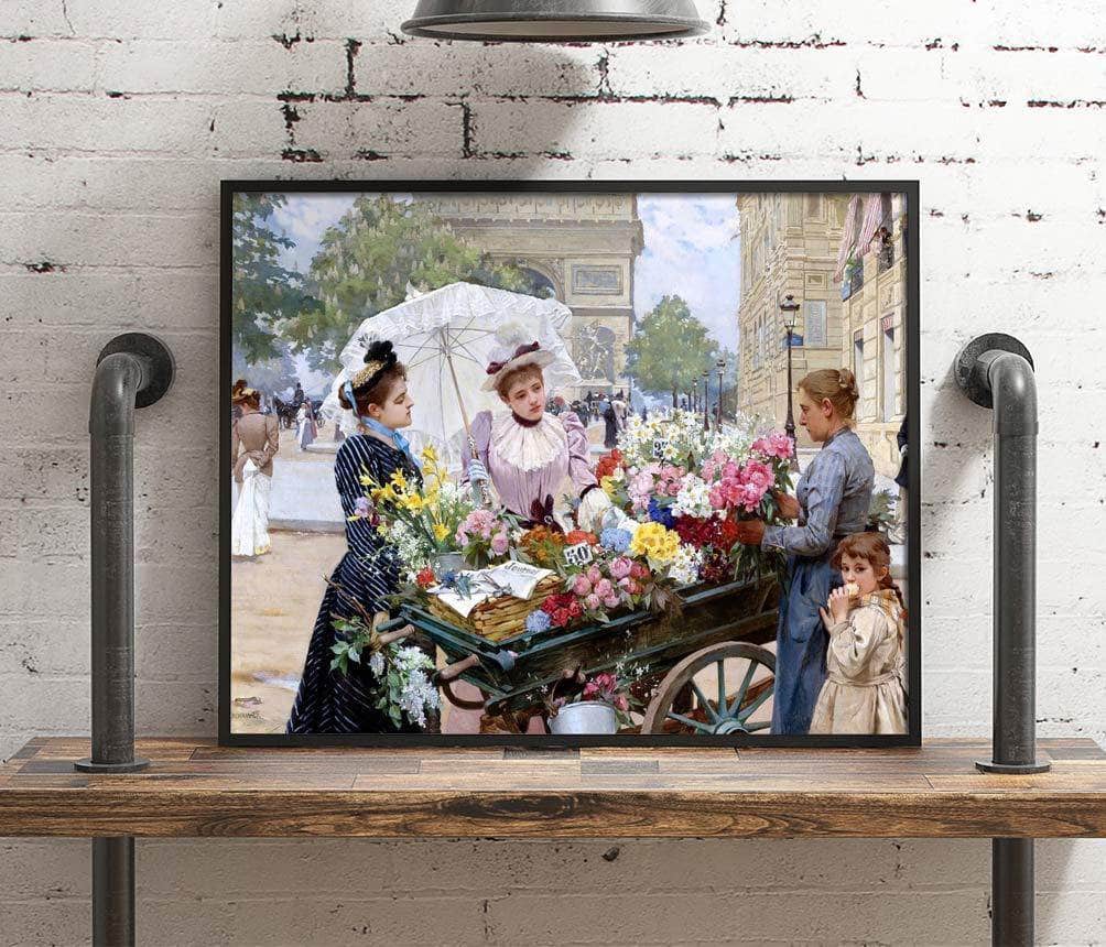 The Flower Seller Champs Elysees Painting Louis Marie De Schryver Canvas Art - Image 4