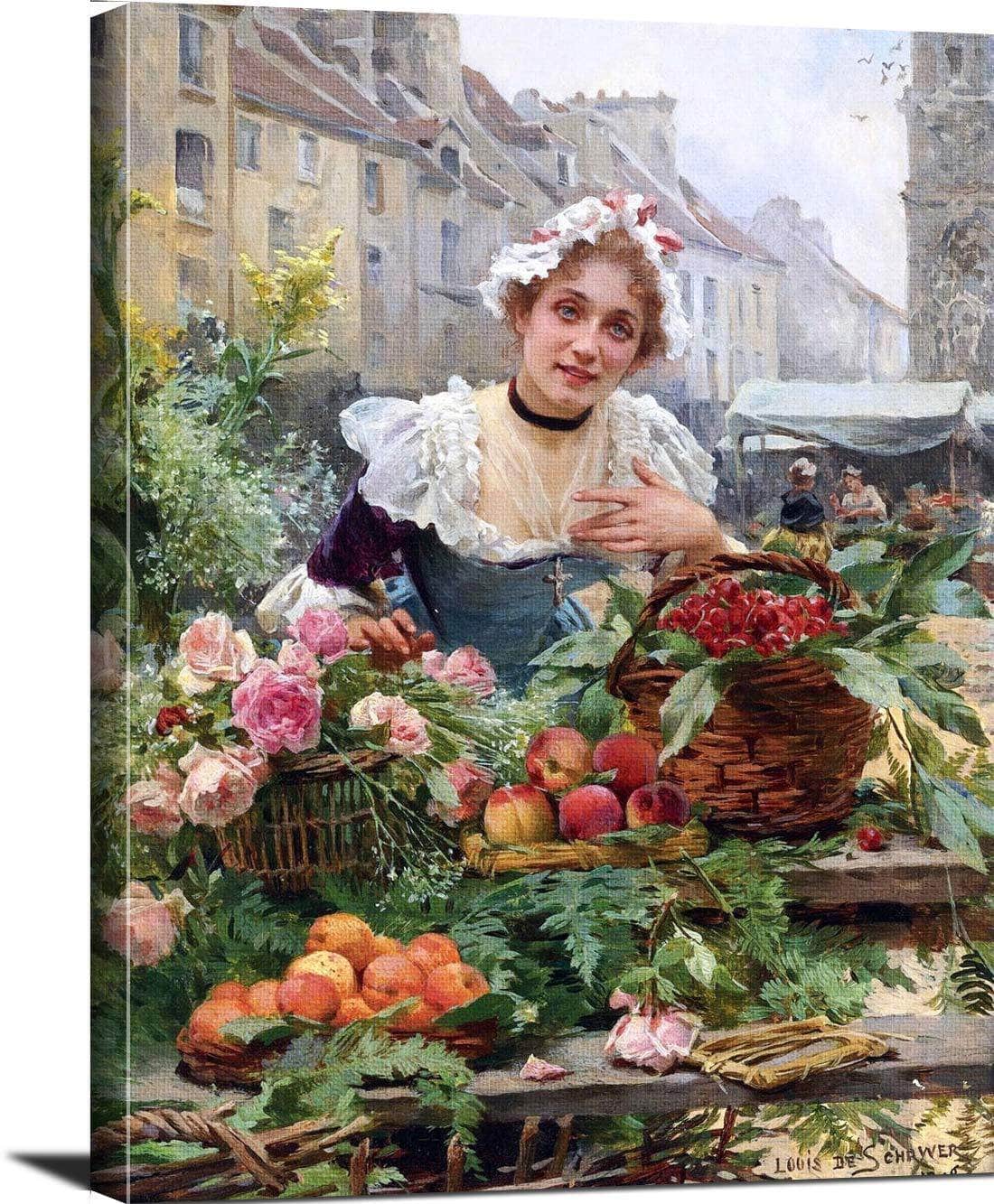 The Flower Seller Painting Louis Marie De Schryver Canvas Art - Image 3