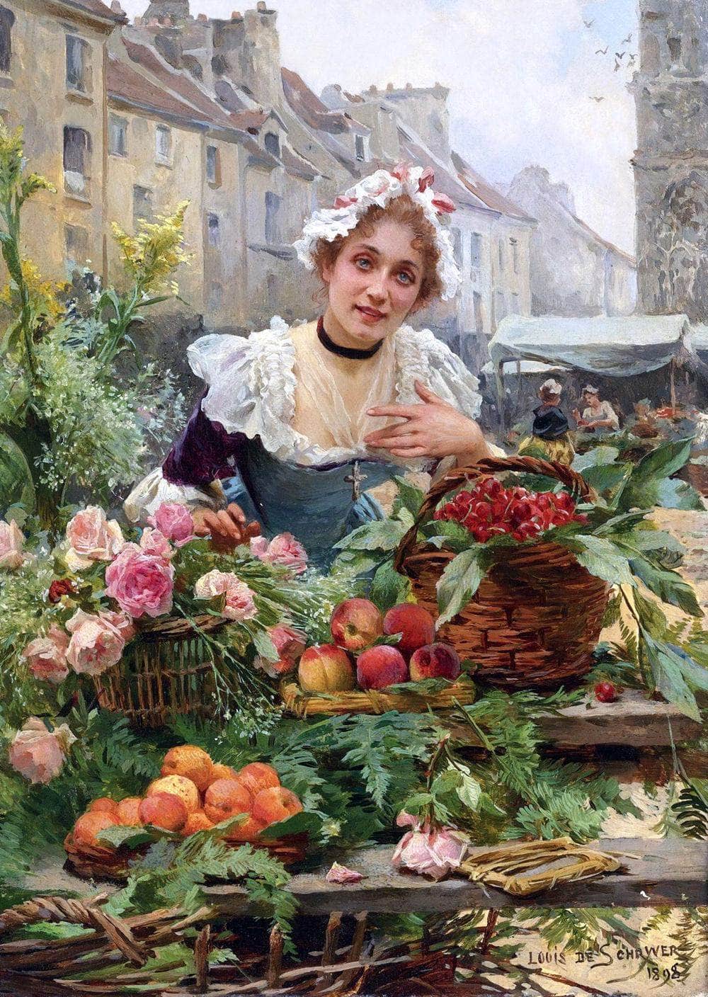 The Flower Seller Painting Louis Marie De Schryver Canvas Art - Image 5