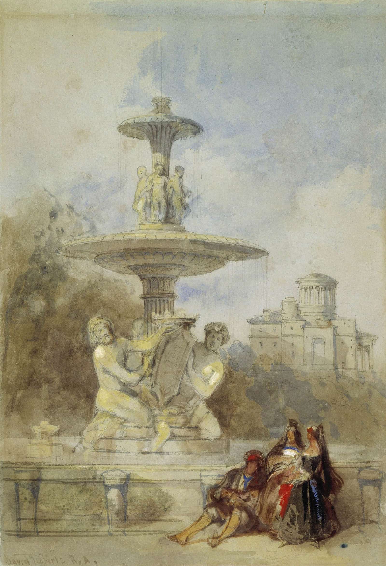 The Fountain On The Prado Madrid by David Roberts