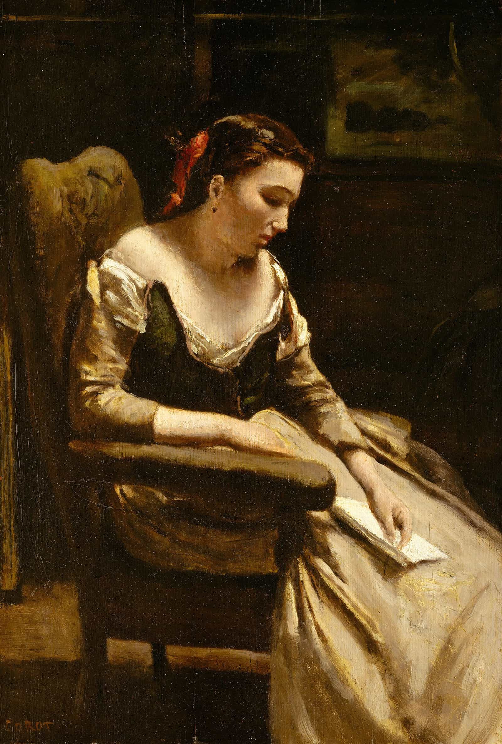 The Letter by Jean Baptiste Camille Corot - Image 2