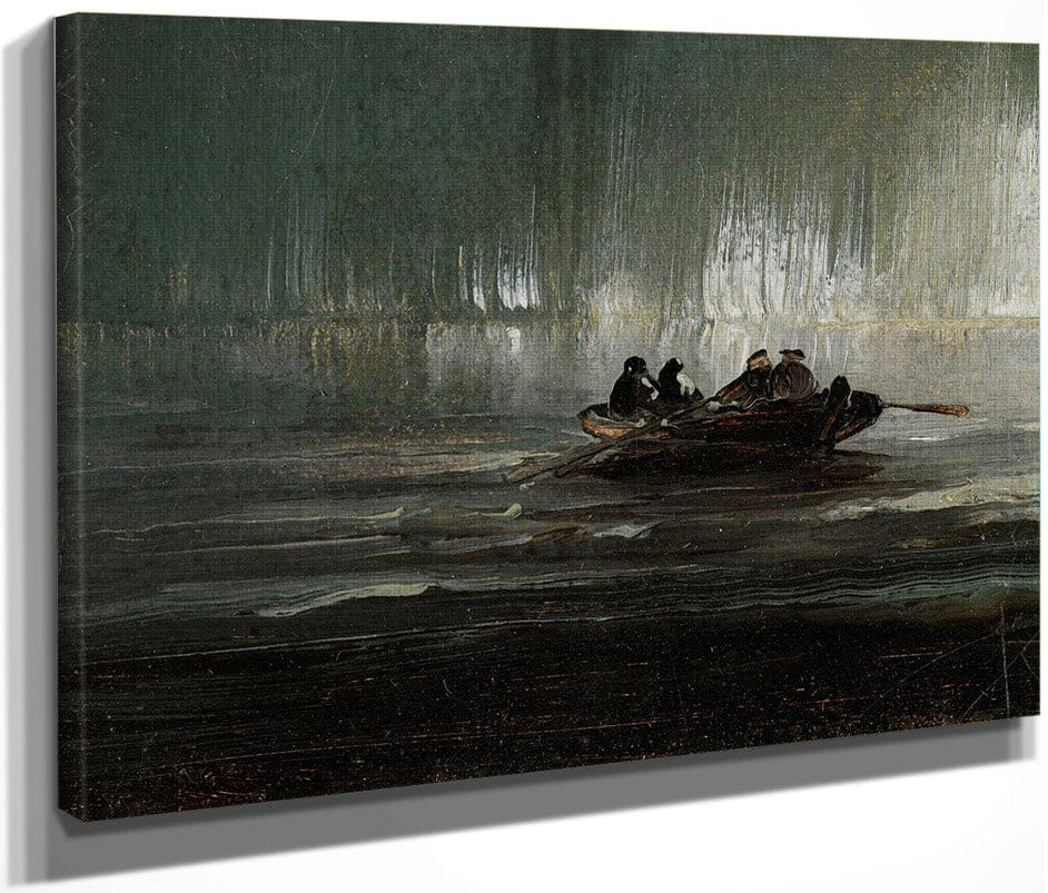 The Northern Lights Over Four Men In A Rowboat 1887 By Peder Balke