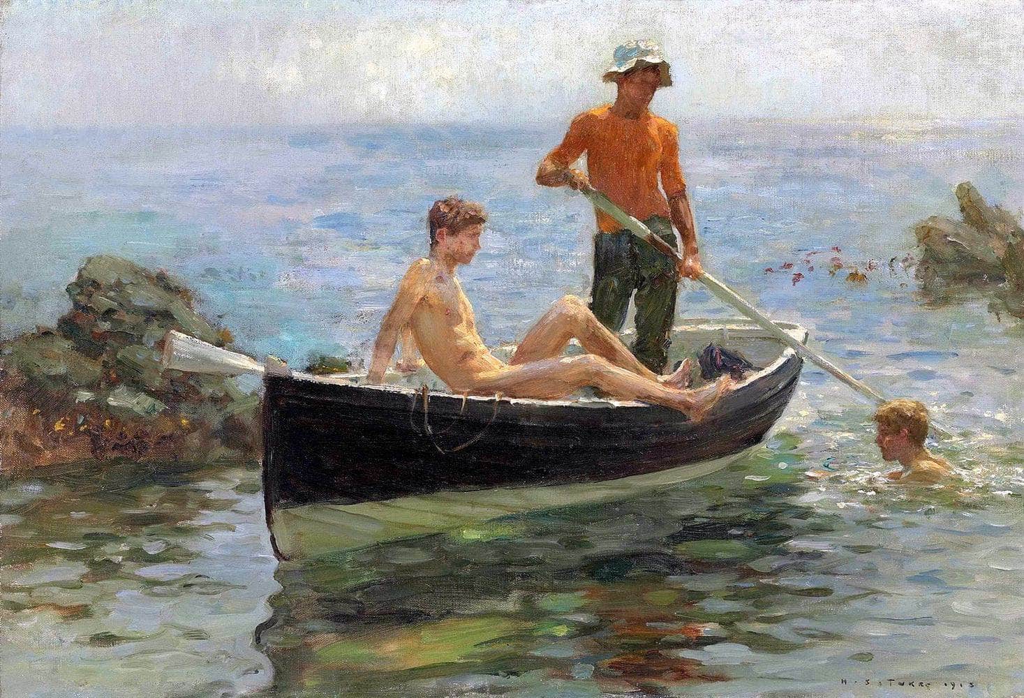 The Orange Jersey Painting Henry Scott Tuke Canvas Art - Image 5