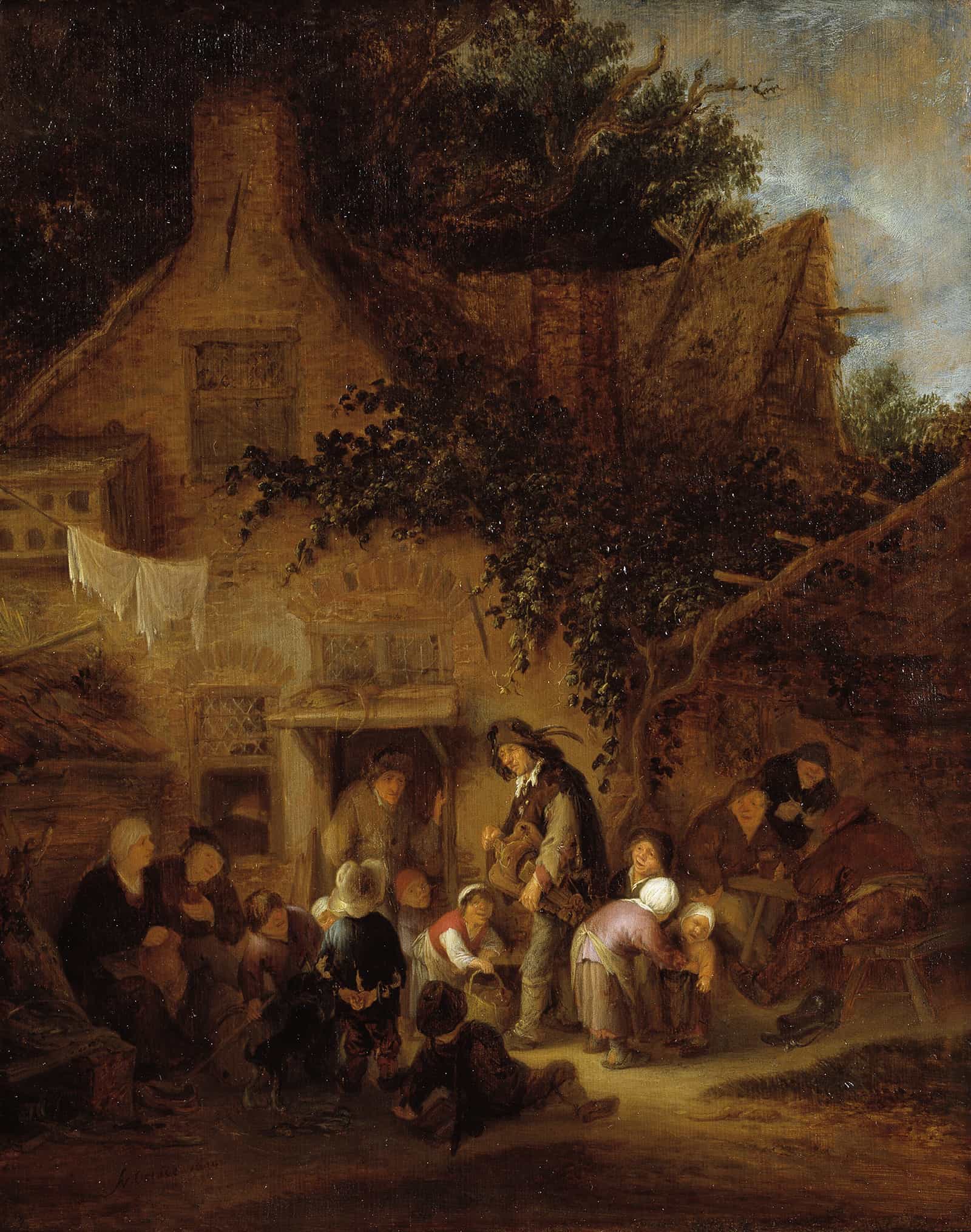The Organ Grinder Outside A Cottage by Adriaen Van Ostade