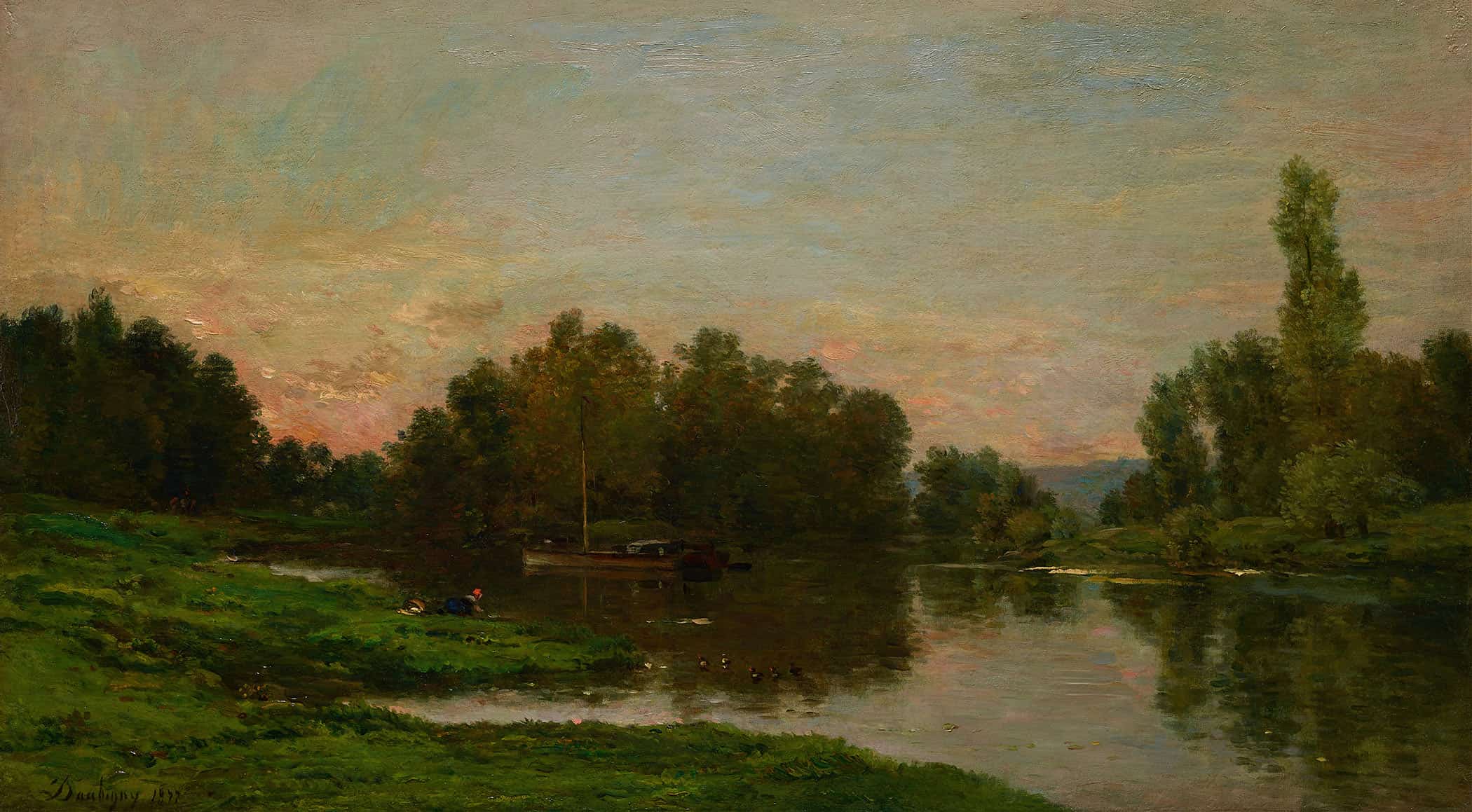The Painters Barge At The Ile De Vaux On The Oise River by Charles Francois Daubigny - Image 2