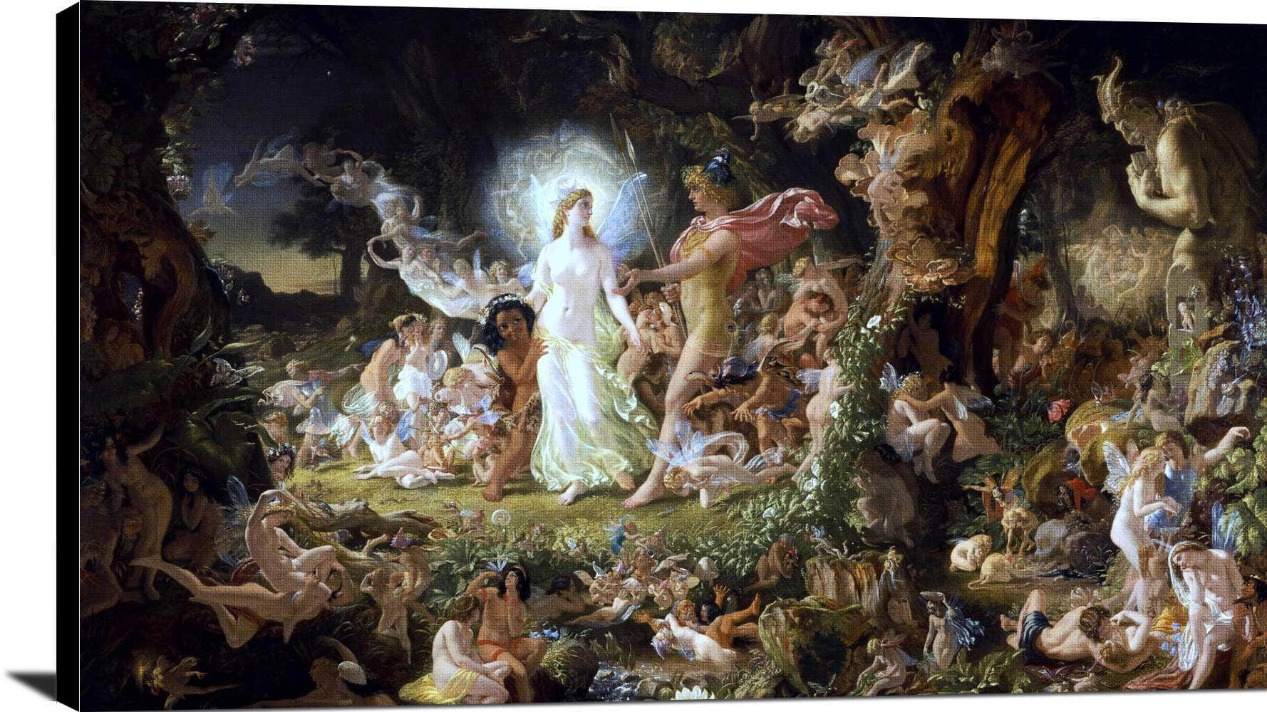 The Quarrel Of Oberon And Titania Painting Joseph Noel Paton Canvas Art - Image 2