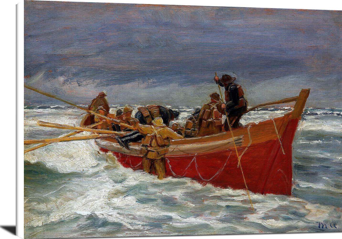 The Red Rescue Boat On It's Way Out Painting Michael Ancher Canvas Art