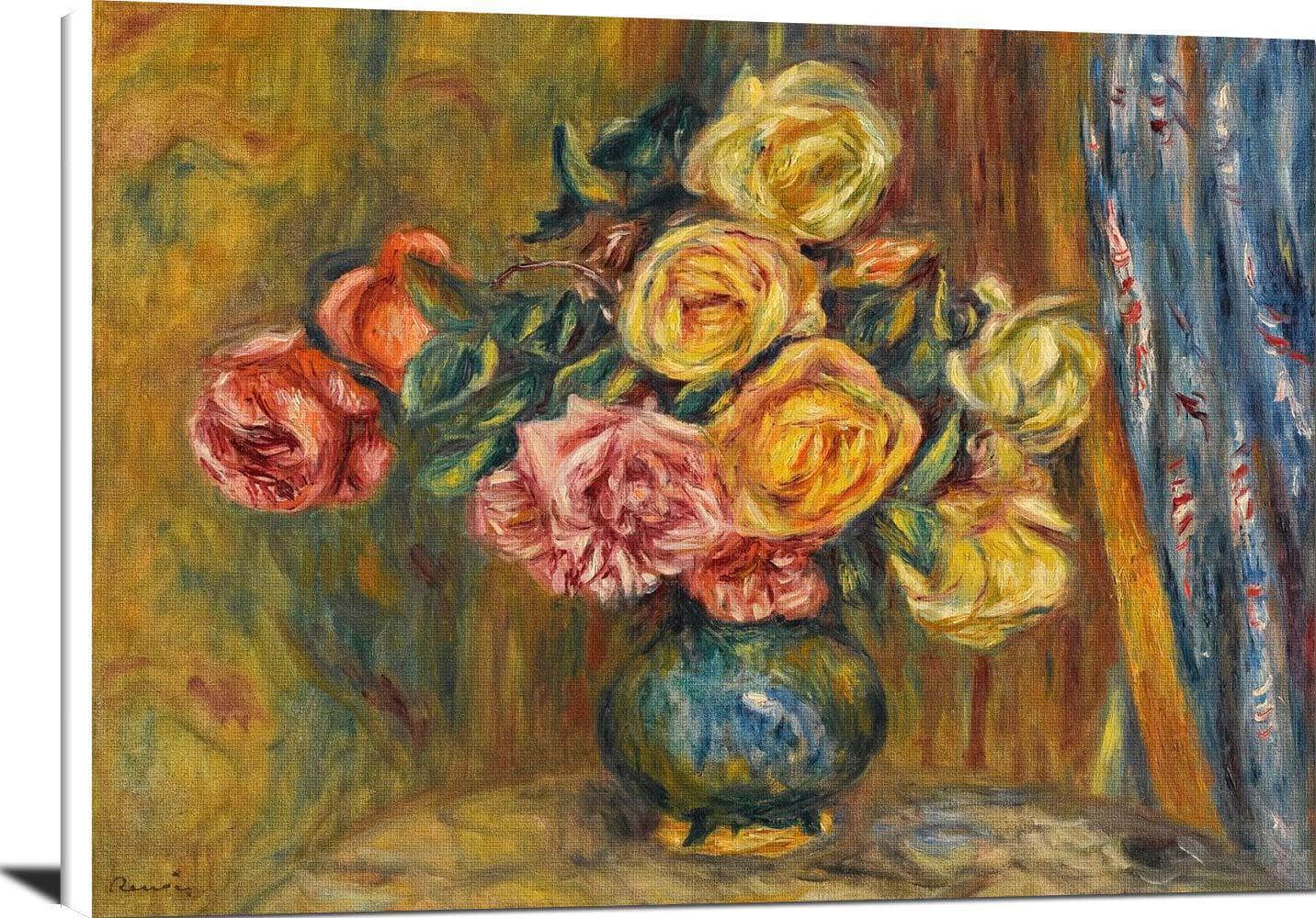 The Roses With Blue Curtain Painting Auguste Renoir Canvas Art